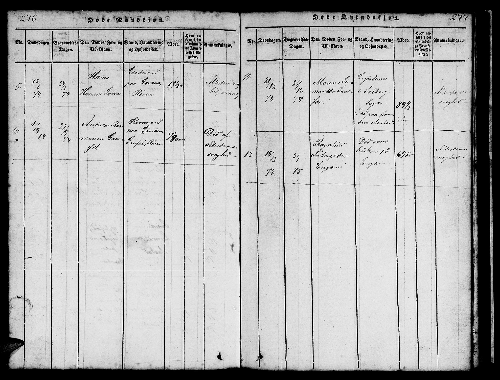 Ministerialprotokoller, klokkerbøker og fødselsregistre - Nord-Trøndelag, AV/SAT-A-1458/731/L0310: Klokkerbok nr. 731C01, 1816-1874, s. 276-277