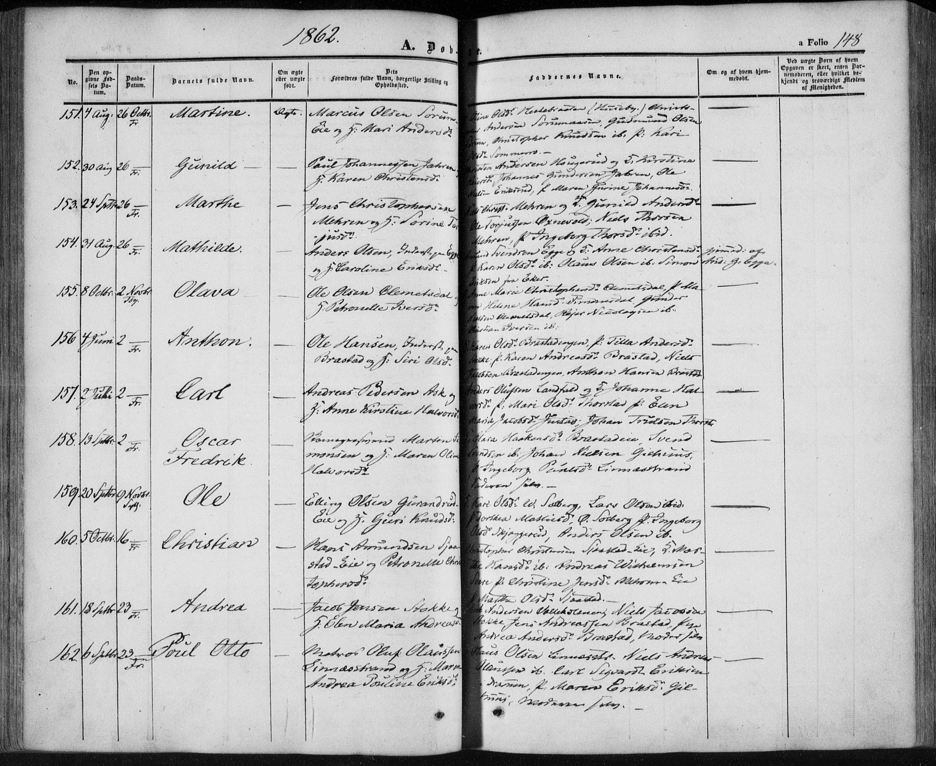 Lier kirkebøker, AV/SAKO-A-230/F/Fa/L0012: Ministerialbok nr. I 12, 1854-1864, s. 148