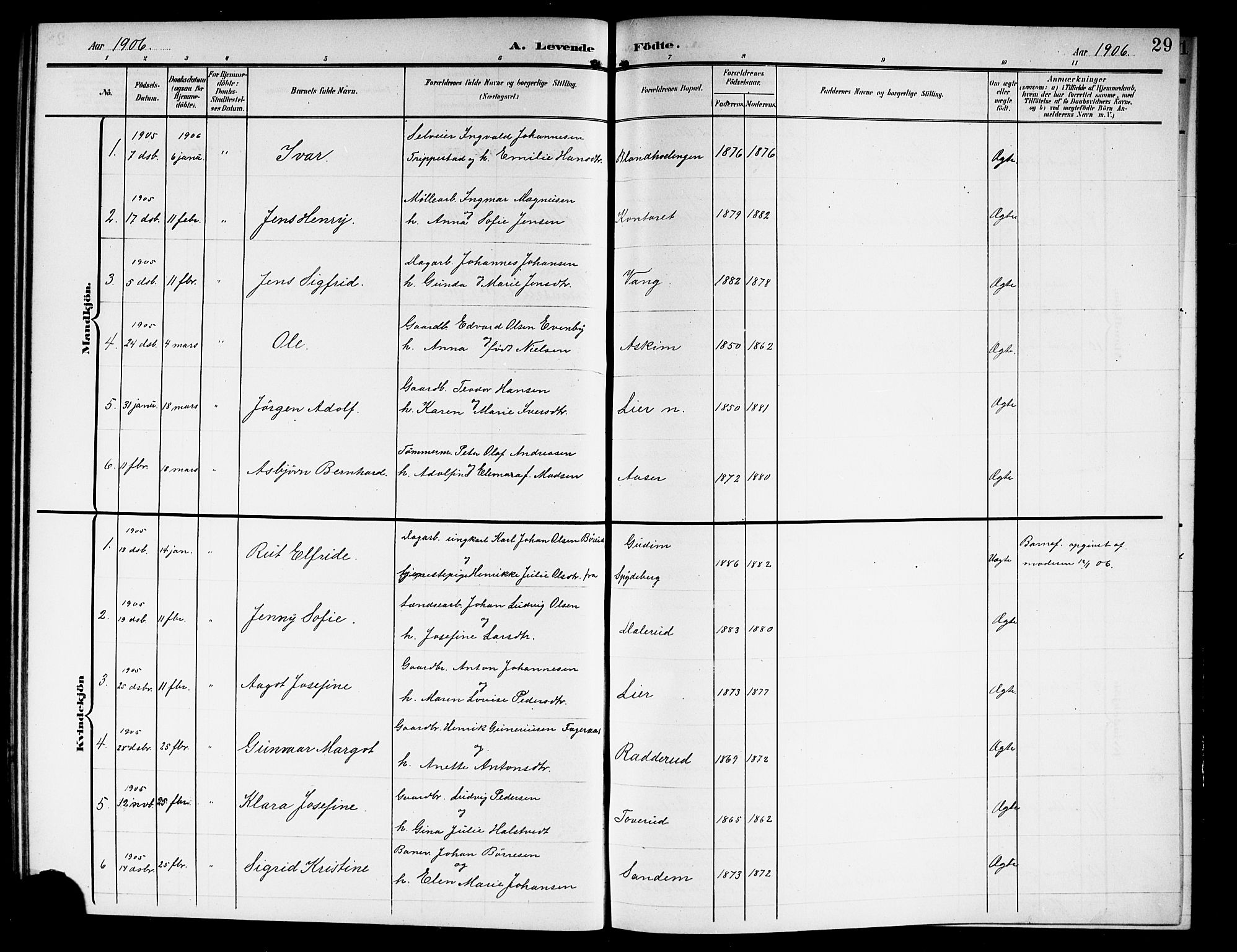 Askim prestekontor Kirkebøker, AV/SAO-A-10900/G/Ga/L0002: Klokkerbok nr. 2, 1903-1921, s. 29