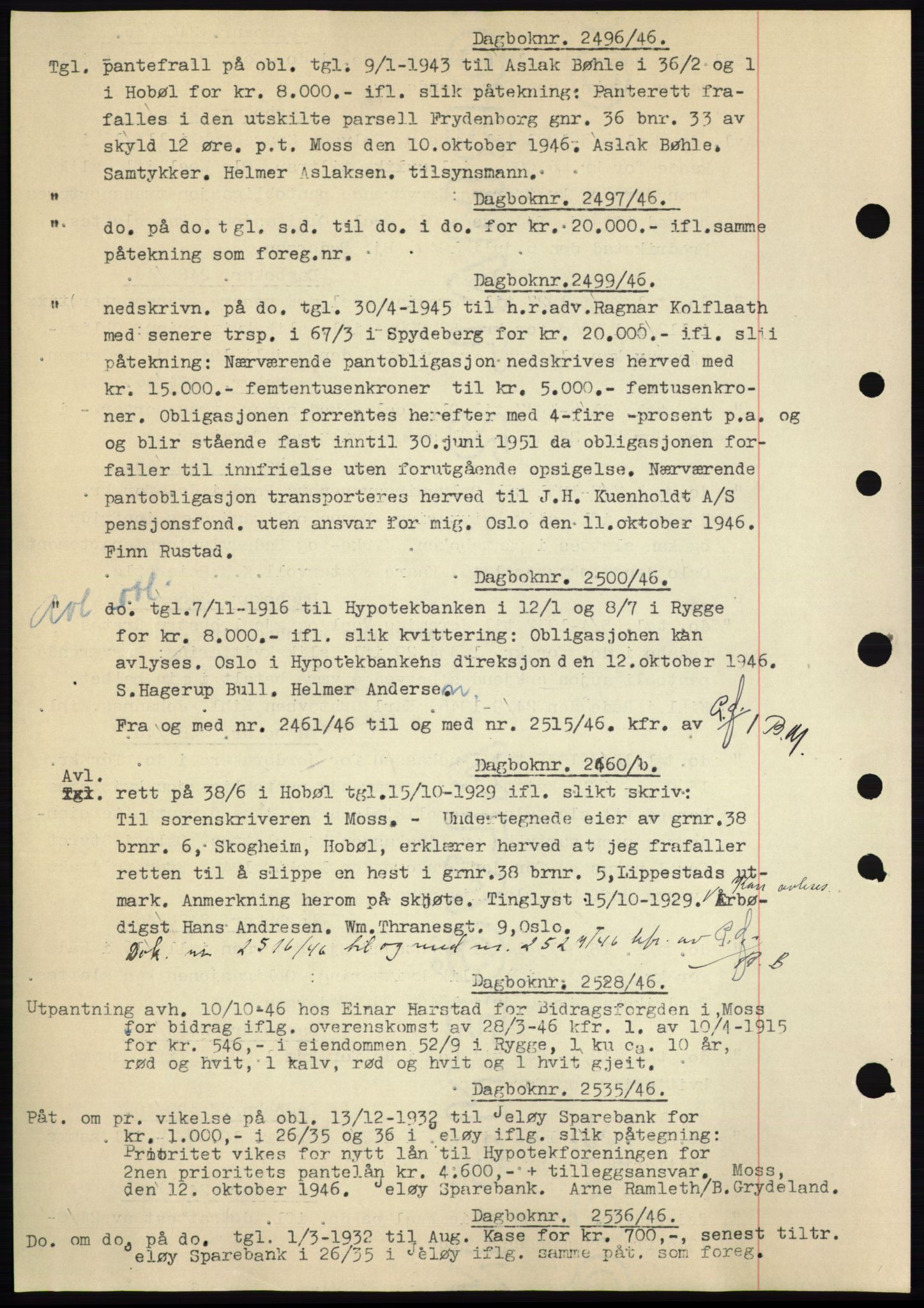 Moss sorenskriveri, SAO/A-10168: Pantebok nr. C10, 1938-1950, Dagboknr: 2496/1946