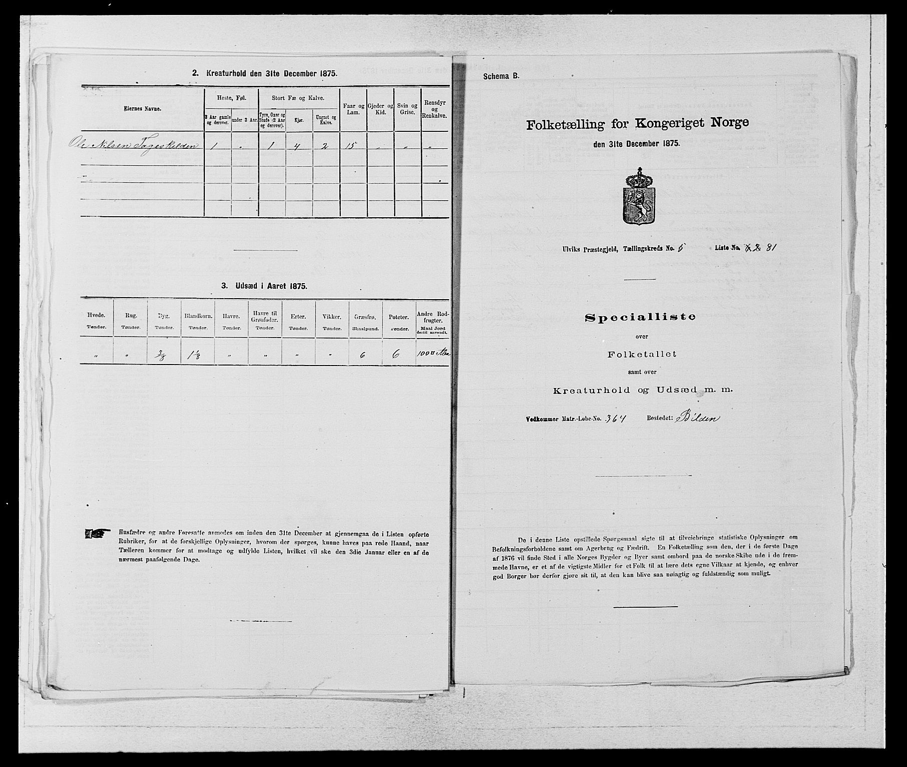 SAB, Folketelling 1875 for 1233P Ulvik prestegjeld, 1875, s. 919