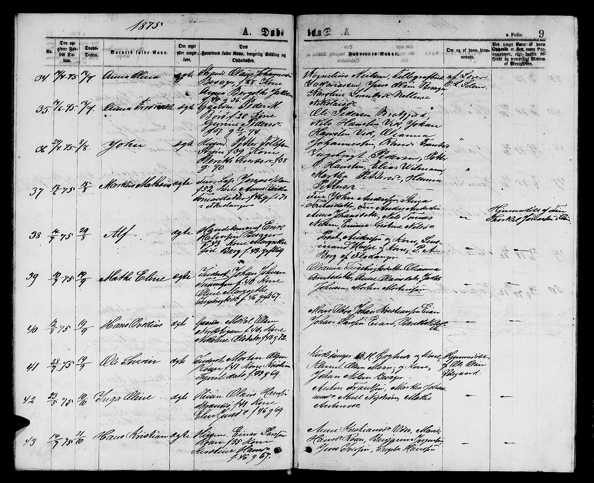 Ministerialprotokoller, klokkerbøker og fødselsregistre - Sør-Trøndelag, AV/SAT-A-1456/657/L0715: Klokkerbok nr. 657C02, 1873-1888, s. 9