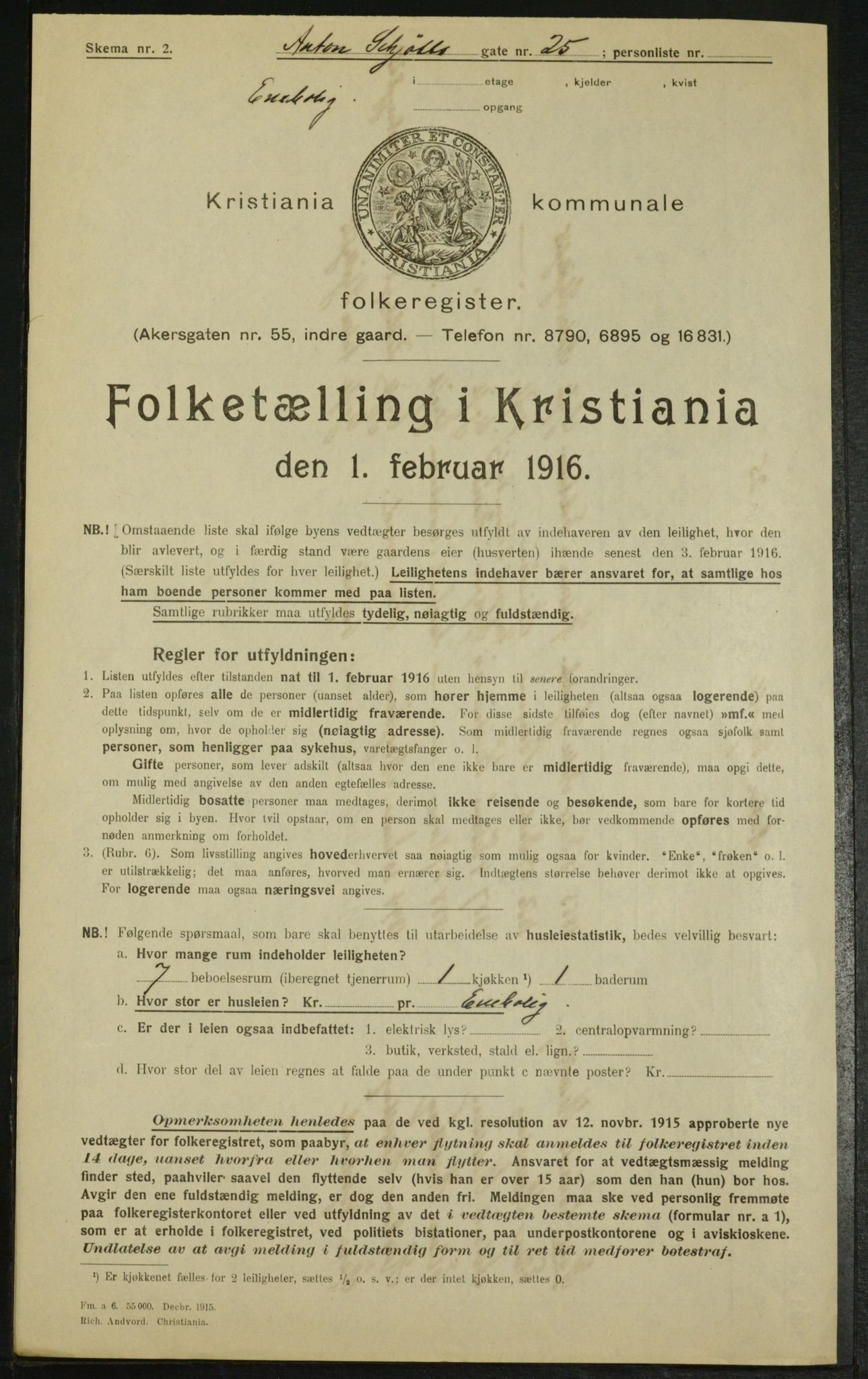 OBA, Kommunal folketelling 1.2.1916 for Kristiania, 1916, s. 1377