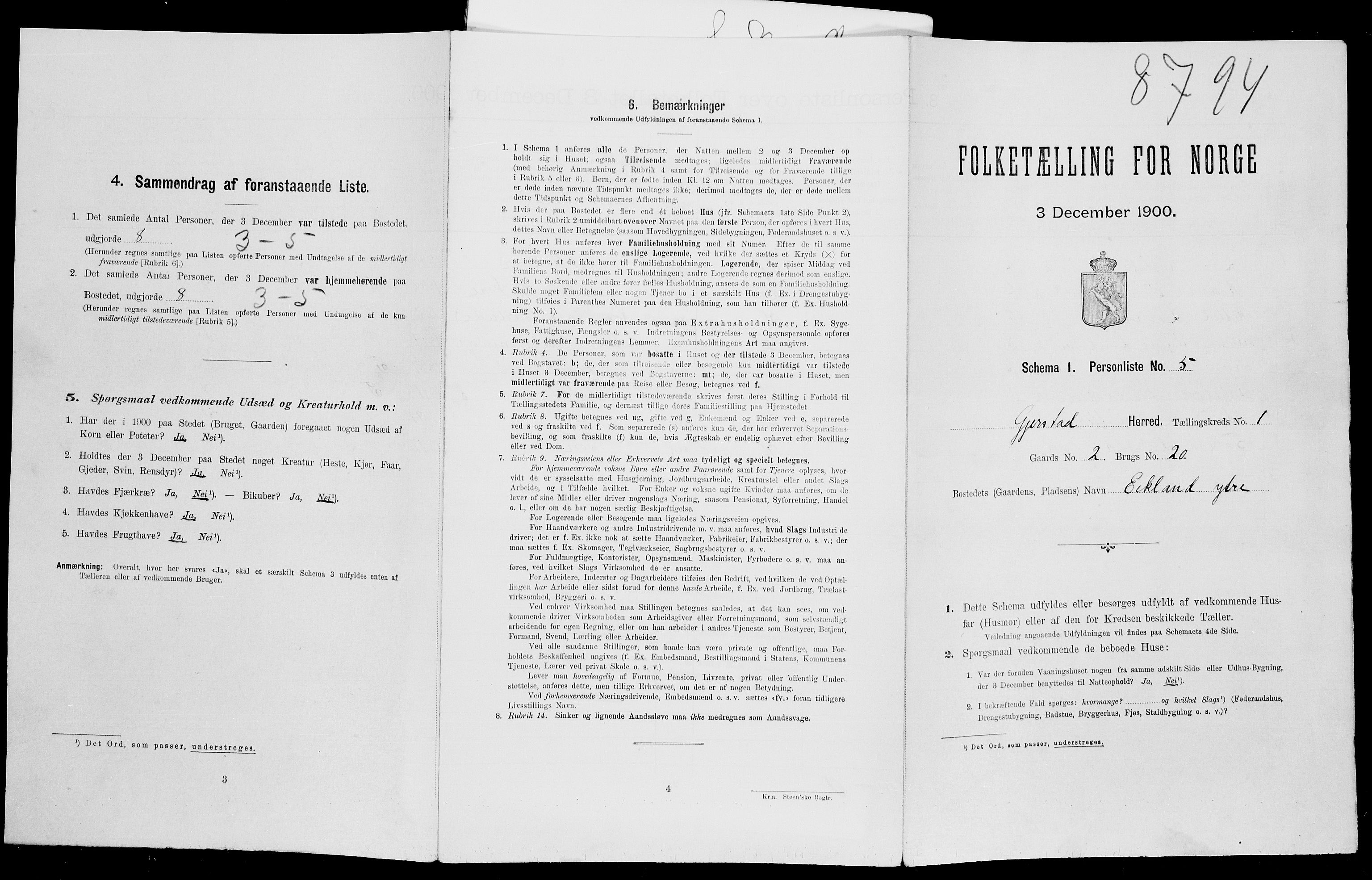 SAK, Folketelling 1900 for 0911 Gjerstad herred, 1900, s. 96