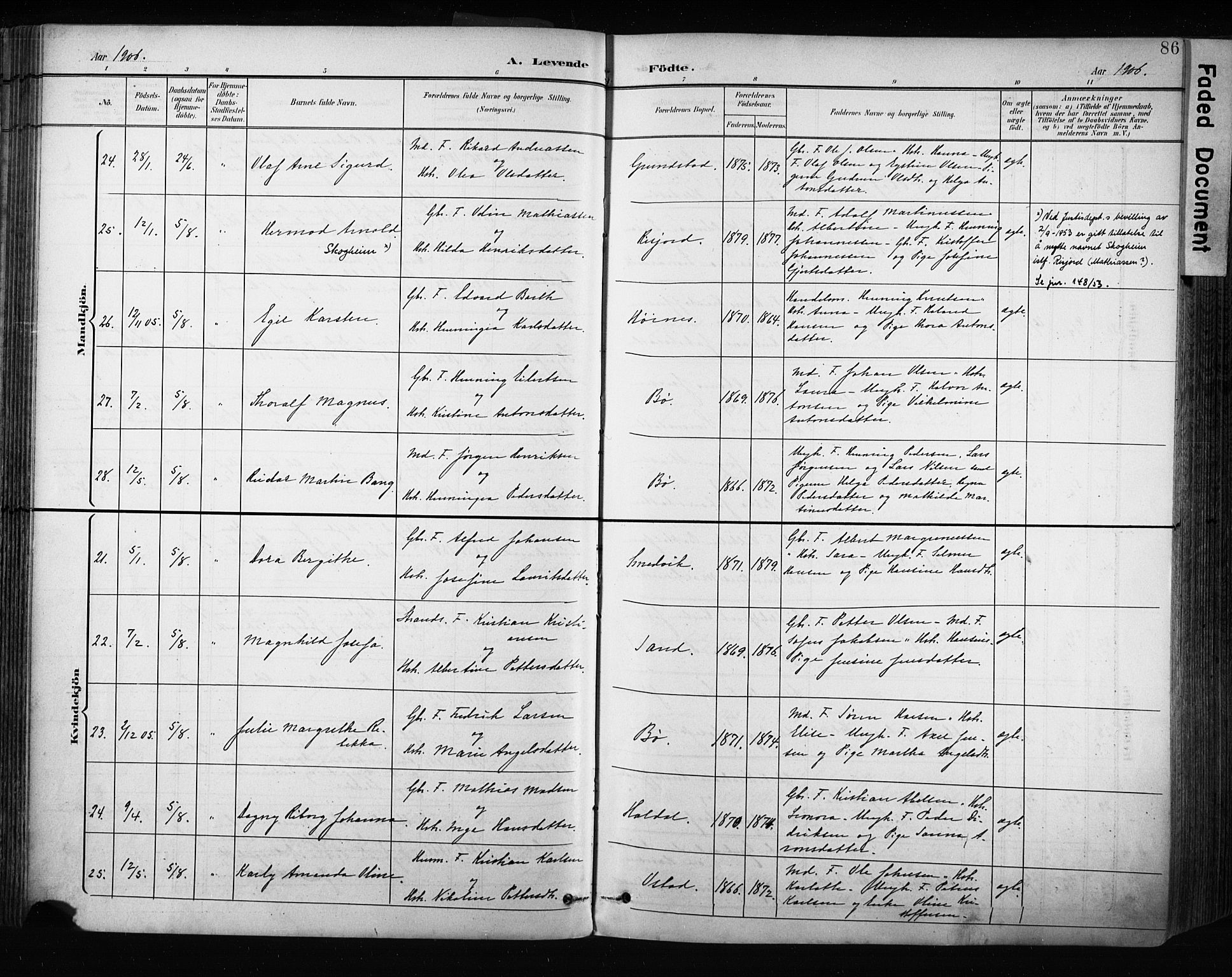 Ministerialprotokoller, klokkerbøker og fødselsregistre - Nordland, AV/SAT-A-1459/880/L1134: Ministerialbok nr. 880A08, 1899-1908, s. 86