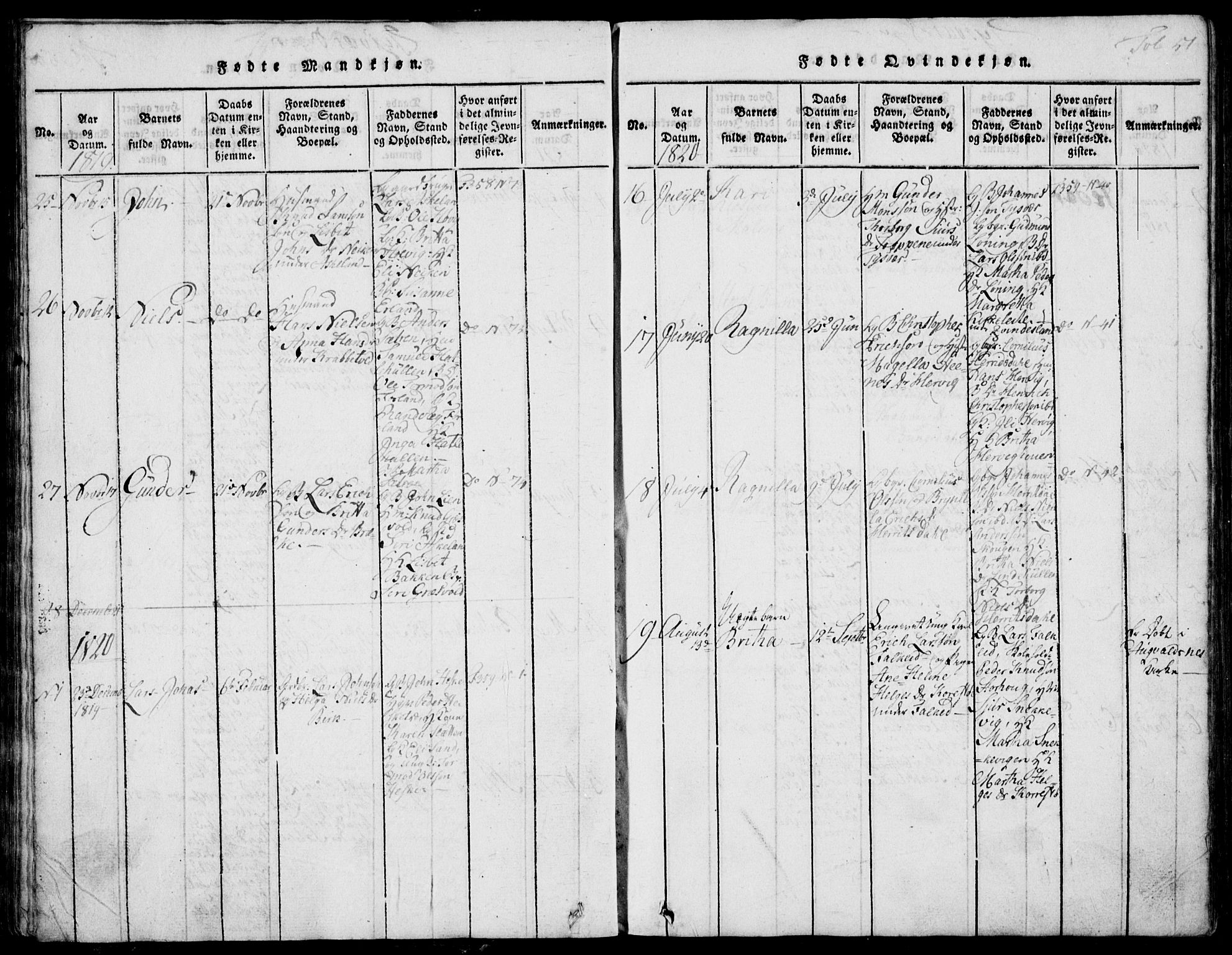 Skjold sokneprestkontor, AV/SAST-A-101847/H/Ha/Hab/L0002: Klokkerbok nr. B 2 /1, 1815-1830, s. 51