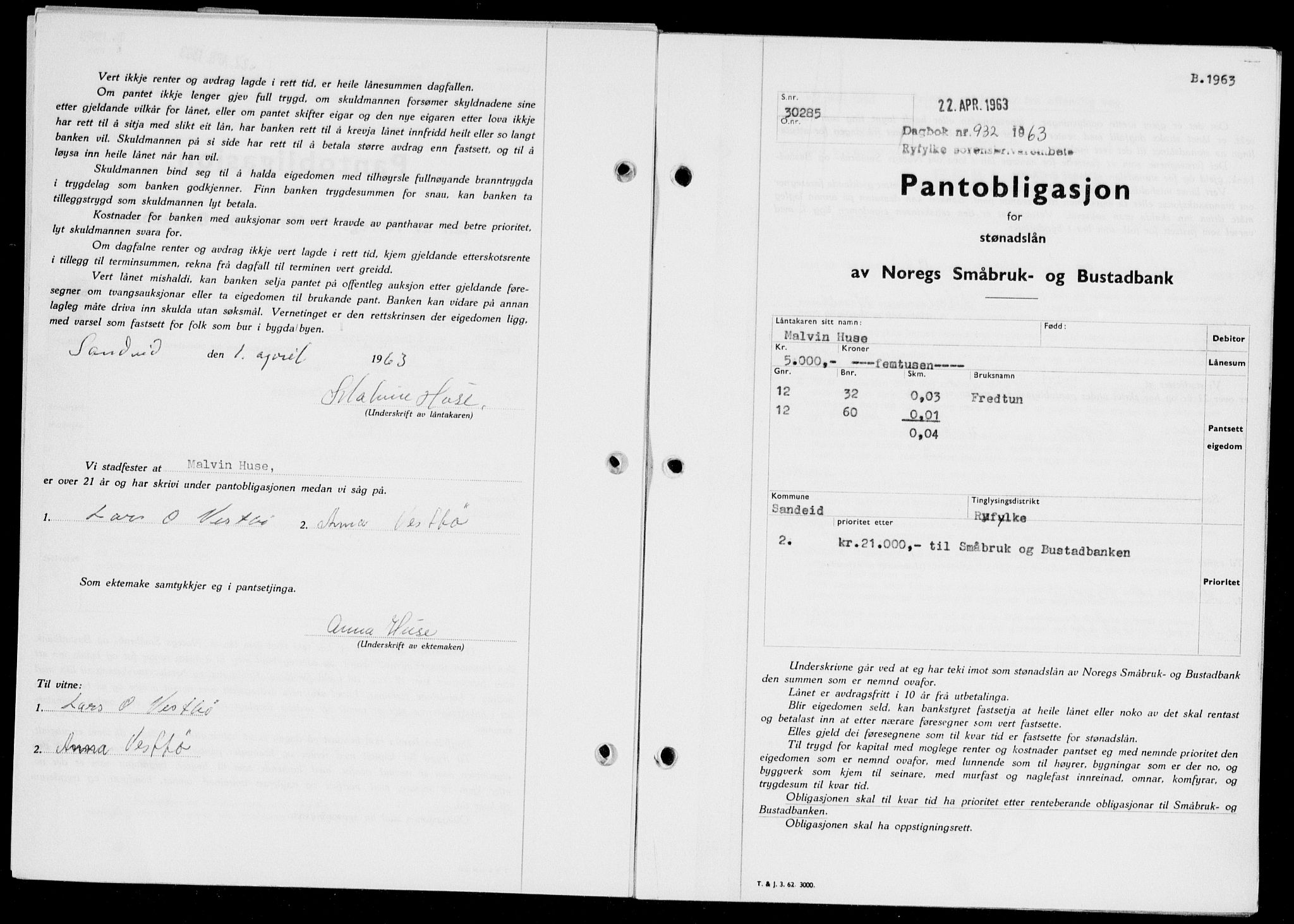 Ryfylke tingrett, SAST/A-100055/001/II/IIB: Pantebok nr. 143-152, 1962-1964, Dagboknr: 932/1963