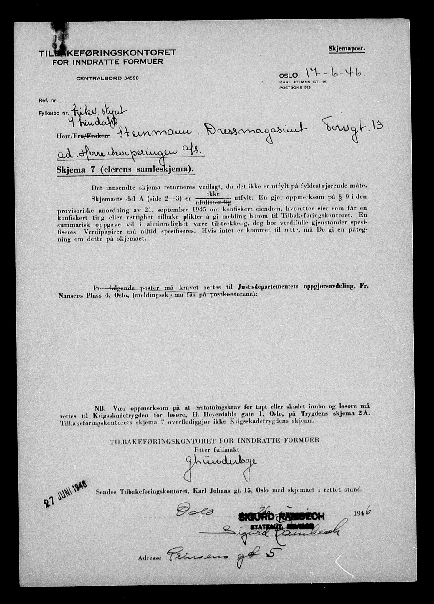 Justisdepartementet, Tilbakeføringskontoret for inndratte formuer, AV/RA-S-1564/H/Hc/Hcc/L0943: --, 1945-1947, s. 16