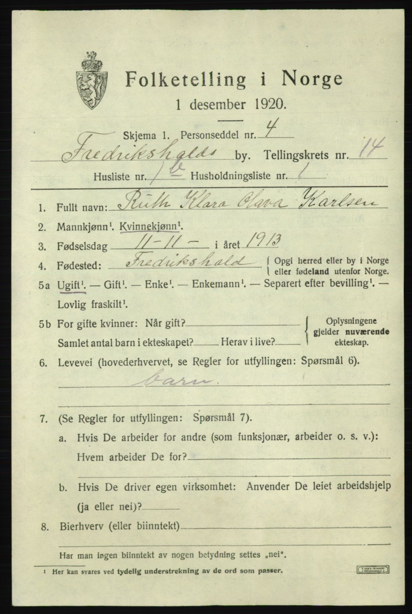 SAO, Folketelling 1920 for 0101 Fredrikshald kjøpstad, 1920, s. 22161