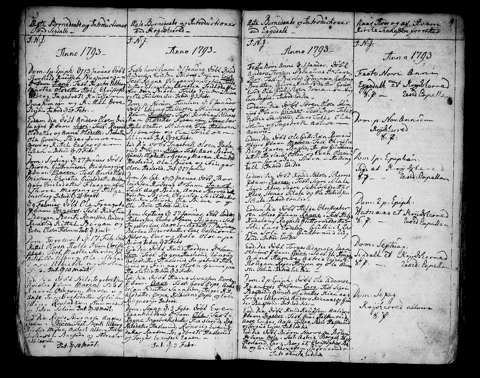 Sigdal kirkebøker, AV/SAKO-A-245/F/Fa/L0003: Ministerialbok nr. I 3, 1793-1811, s. 3-4