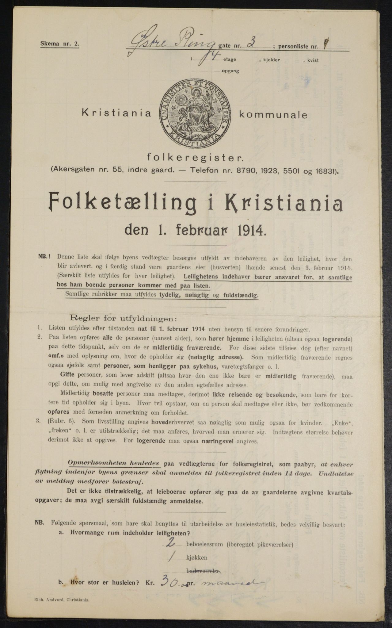 OBA, Kommunal folketelling 1.2.1914 for Kristiania, 1914, s. 130454