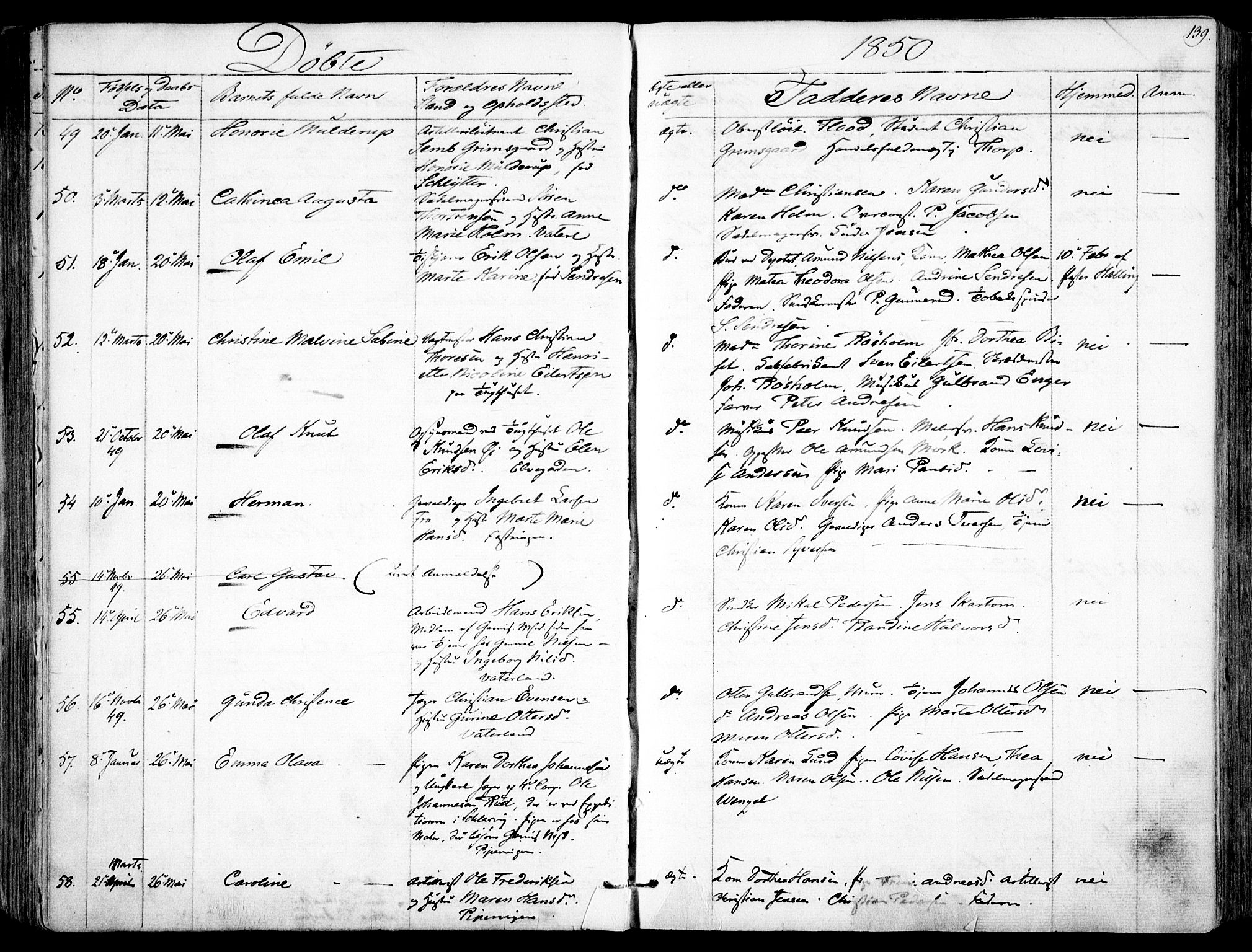 Garnisonsmenigheten Kirkebøker, AV/SAO-A-10846/F/Fa/L0008: Ministerialbok nr. 8, 1842-1859, s. 139