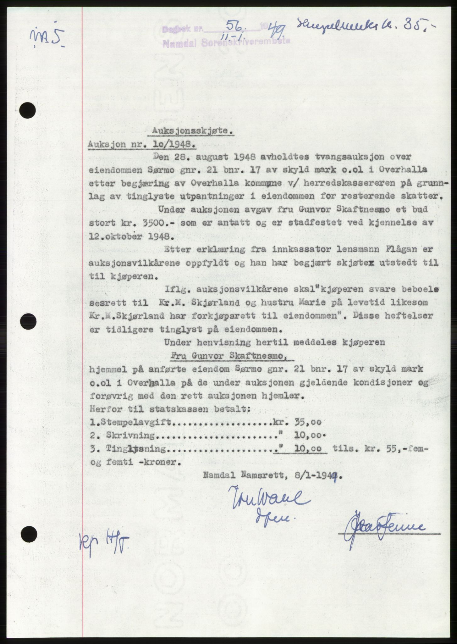 Namdal sorenskriveri, SAT/A-4133/1/2/2C: Pantebok nr. -, 1949-1949, Dagboknr: 56/1949