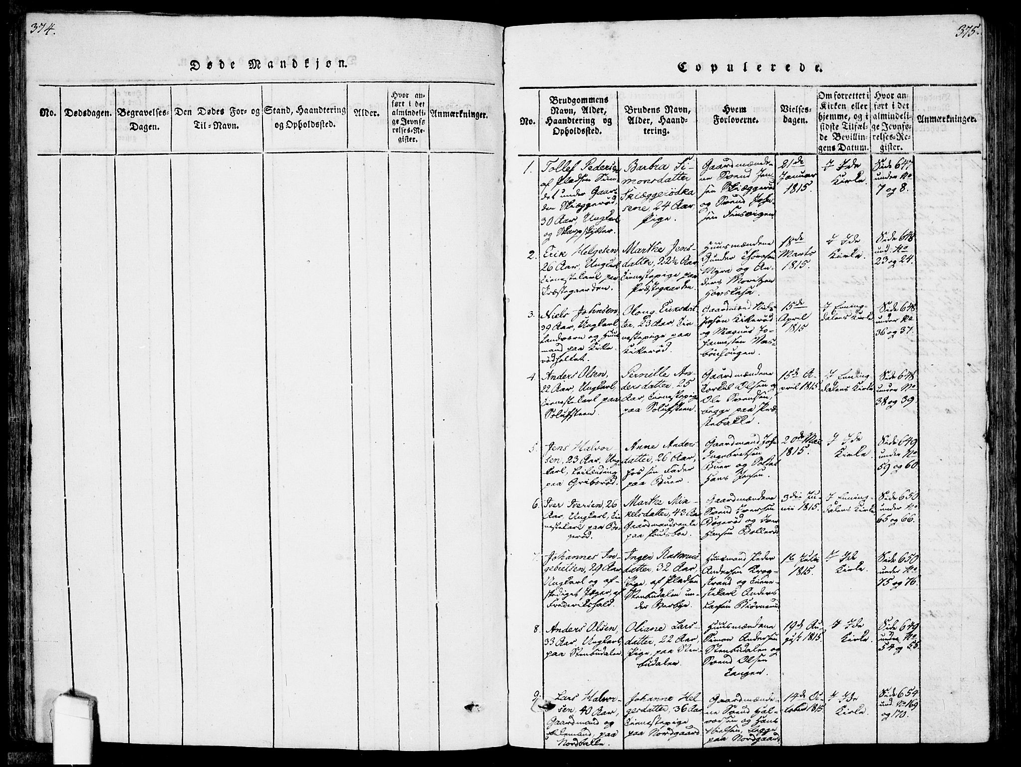 Idd prestekontor Kirkebøker, SAO/A-10911/F/Fc/L0002: Ministerialbok nr. III 2, 1815-1831, s. 374-375