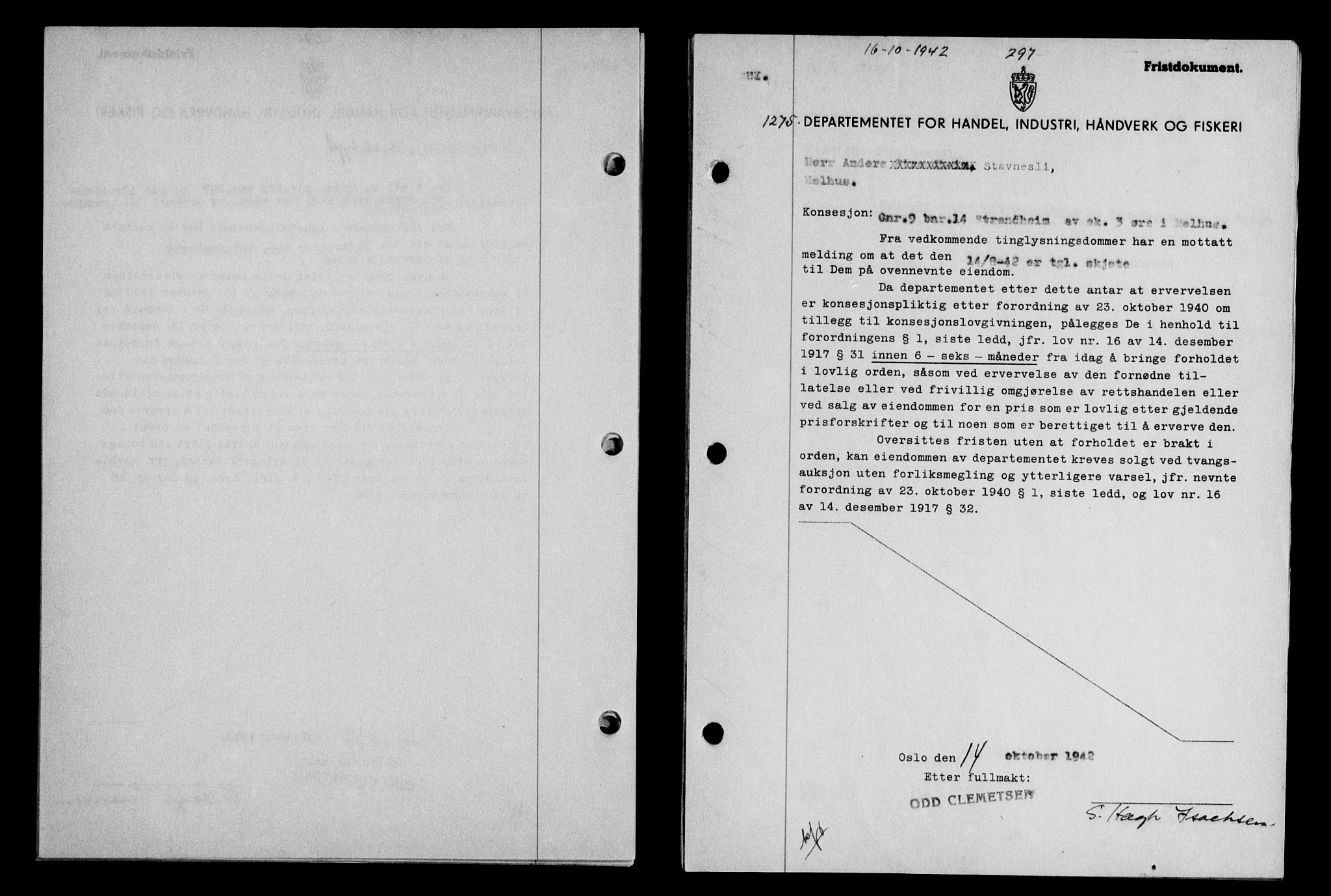 Gauldal sorenskriveri, SAT/A-0014/1/2/2C/L0055: Pantebok nr. 60, 1942-1942, Dagboknr: 1275/1942