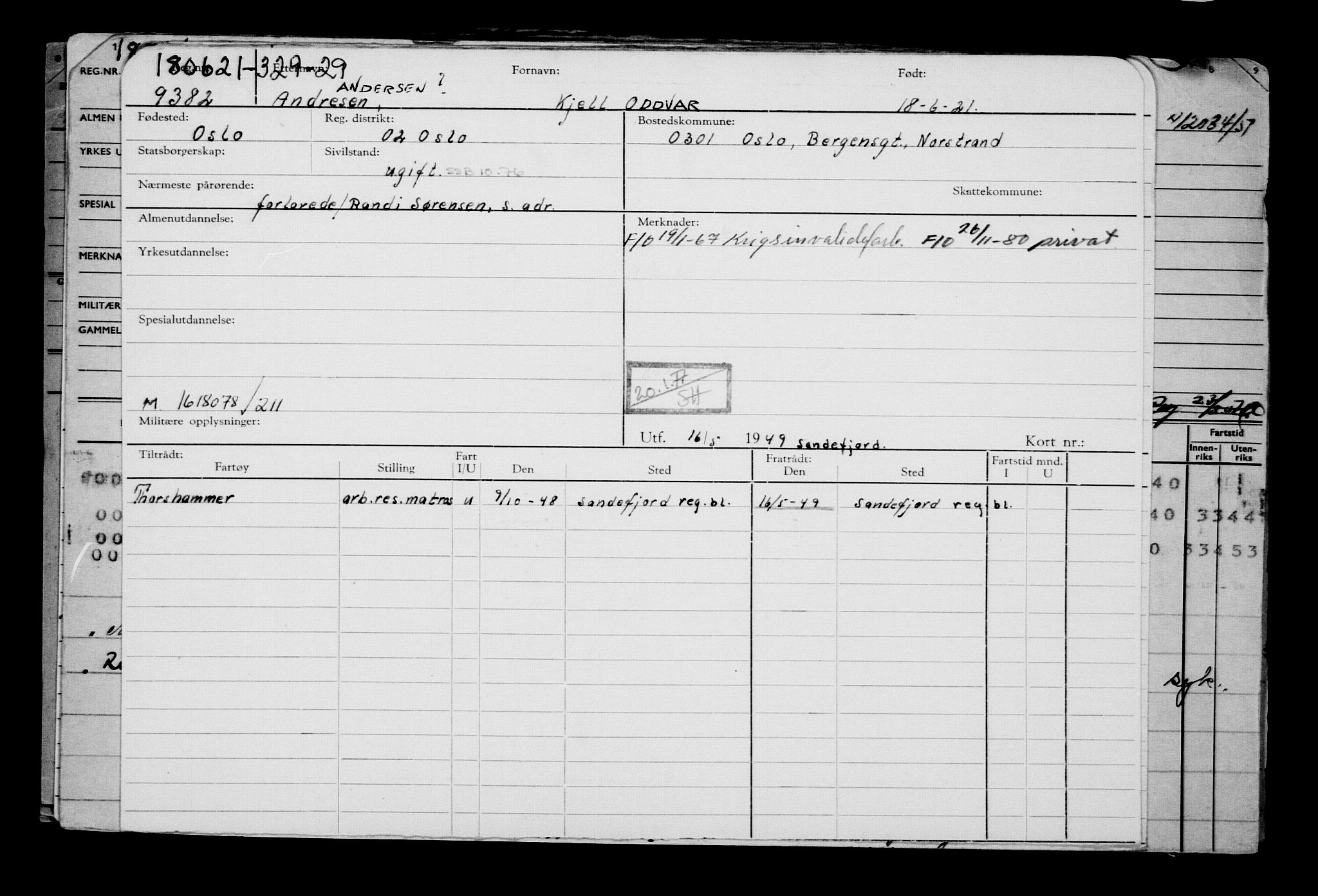 Direktoratet for sjømenn, RA/S-3545/G/Gb/L0195: Hovedkort, 1921, s. 71