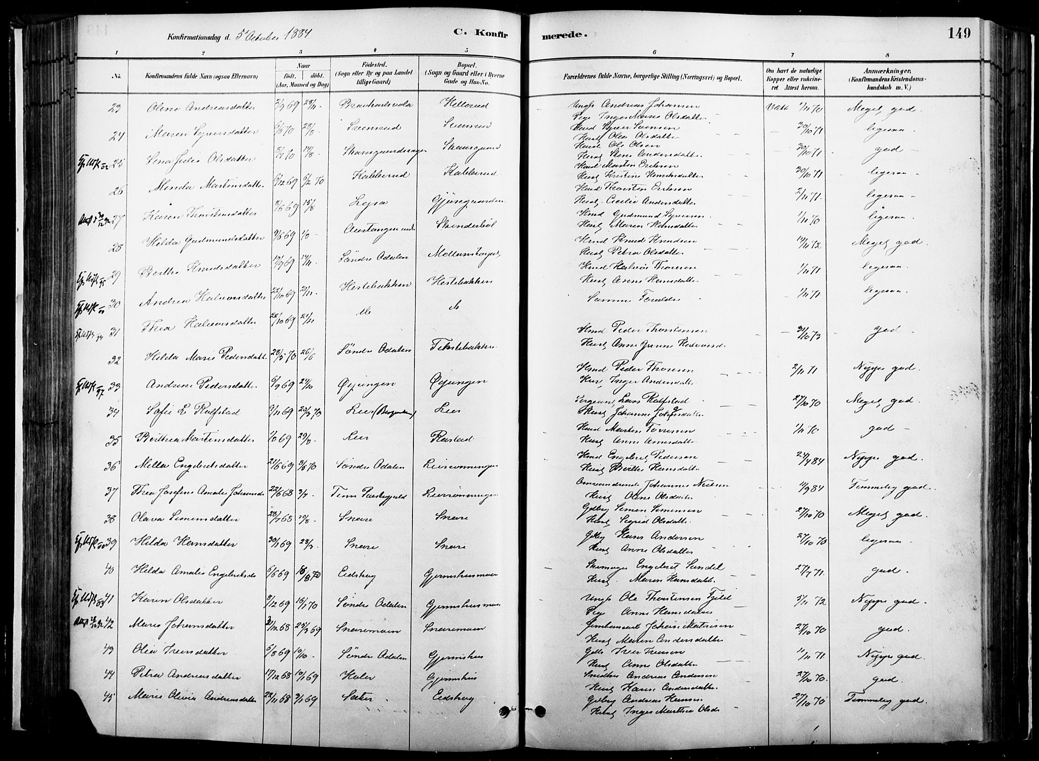 Vinger prestekontor, AV/SAH-PREST-024/H/Ha/Haa/L0014: Ministerialbok nr. 14, 1881-1900, s. 149