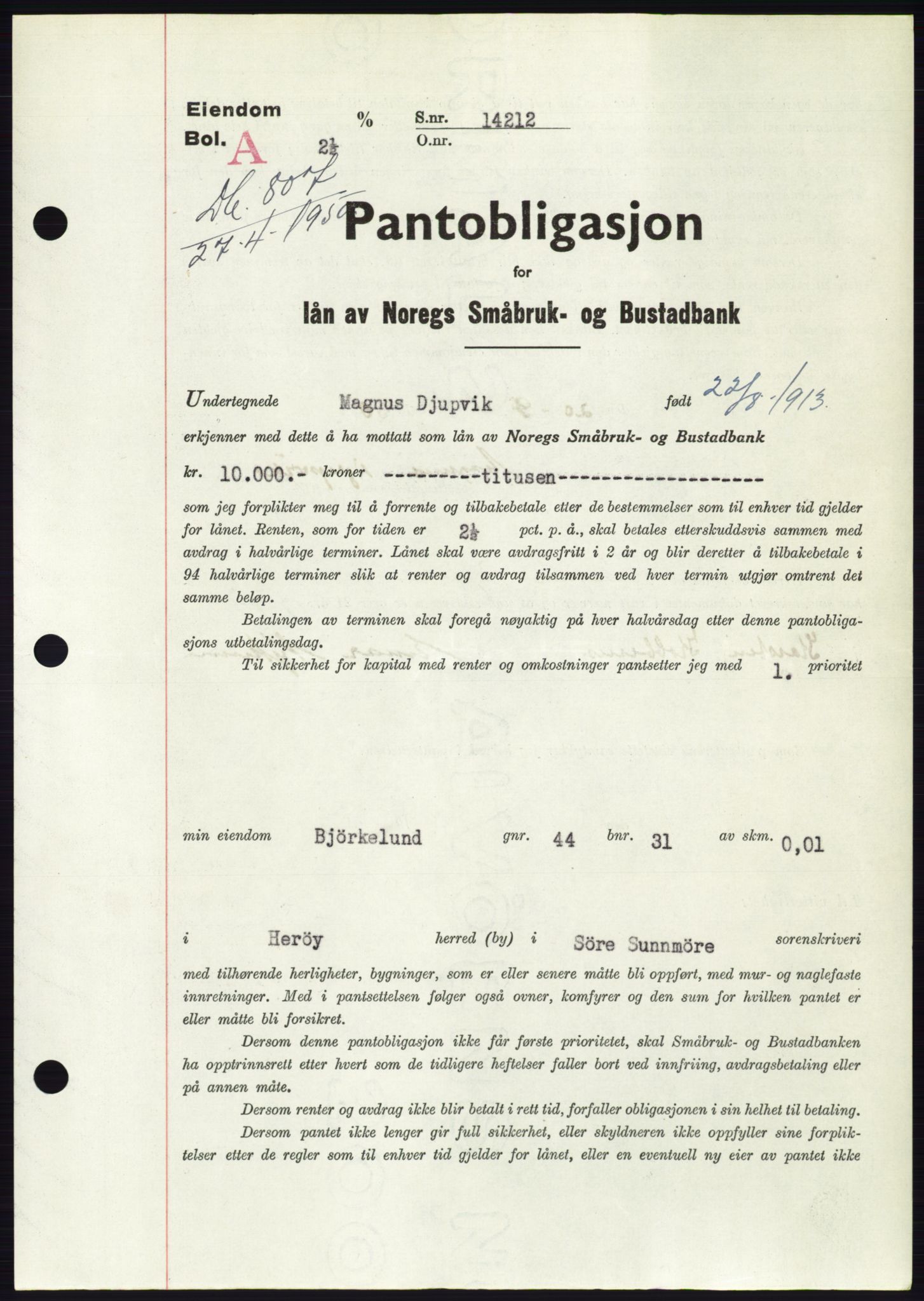 Søre Sunnmøre sorenskriveri, SAT/A-4122/1/2/2C/L0118: Pantebok nr. 6B, 1949-1950, Dagboknr: 807/1950