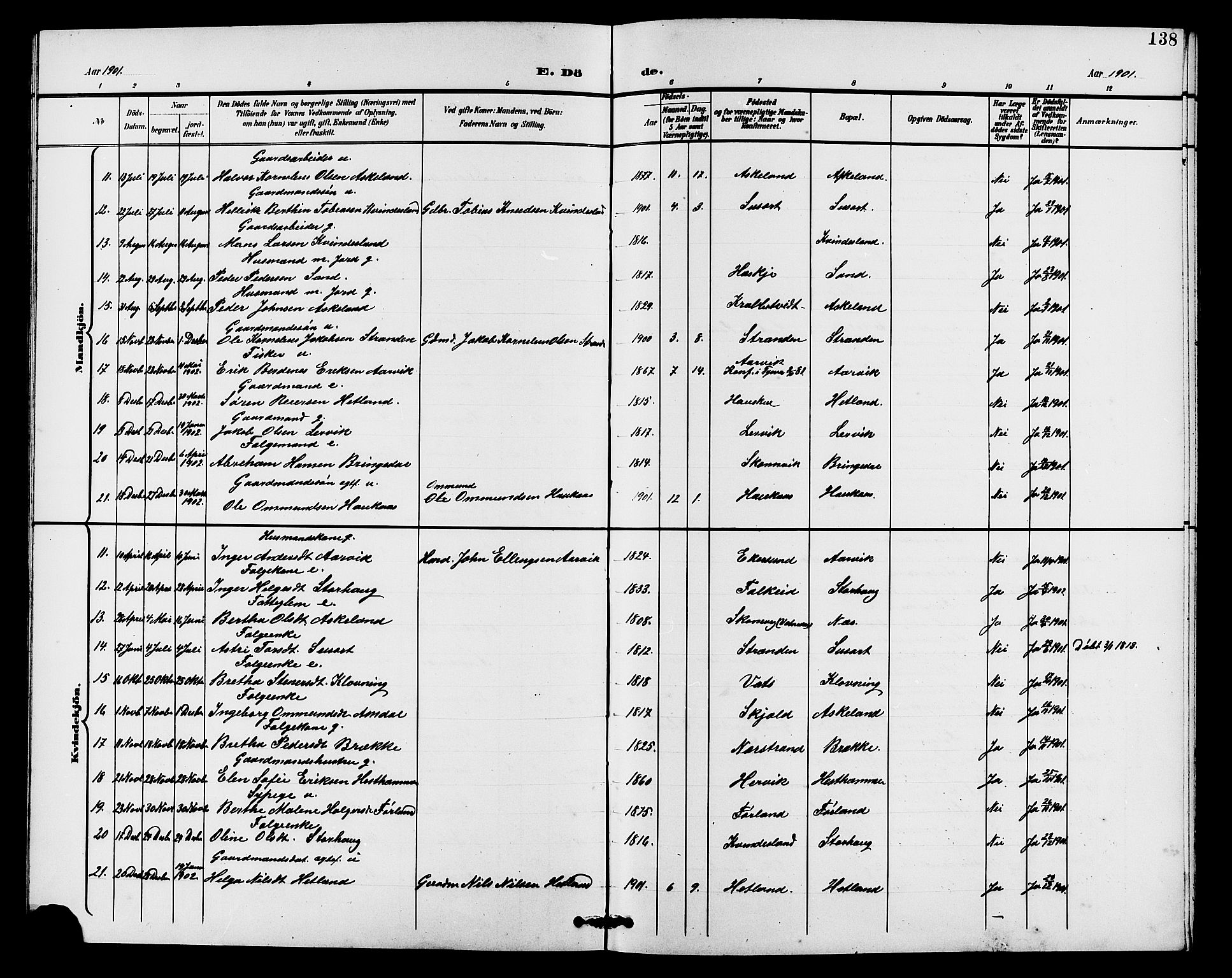 Tysvær sokneprestkontor, AV/SAST-A -101864/H/Ha/Haa/L0008: Ministerialbok nr. A 8, 1897-1912, s. 138