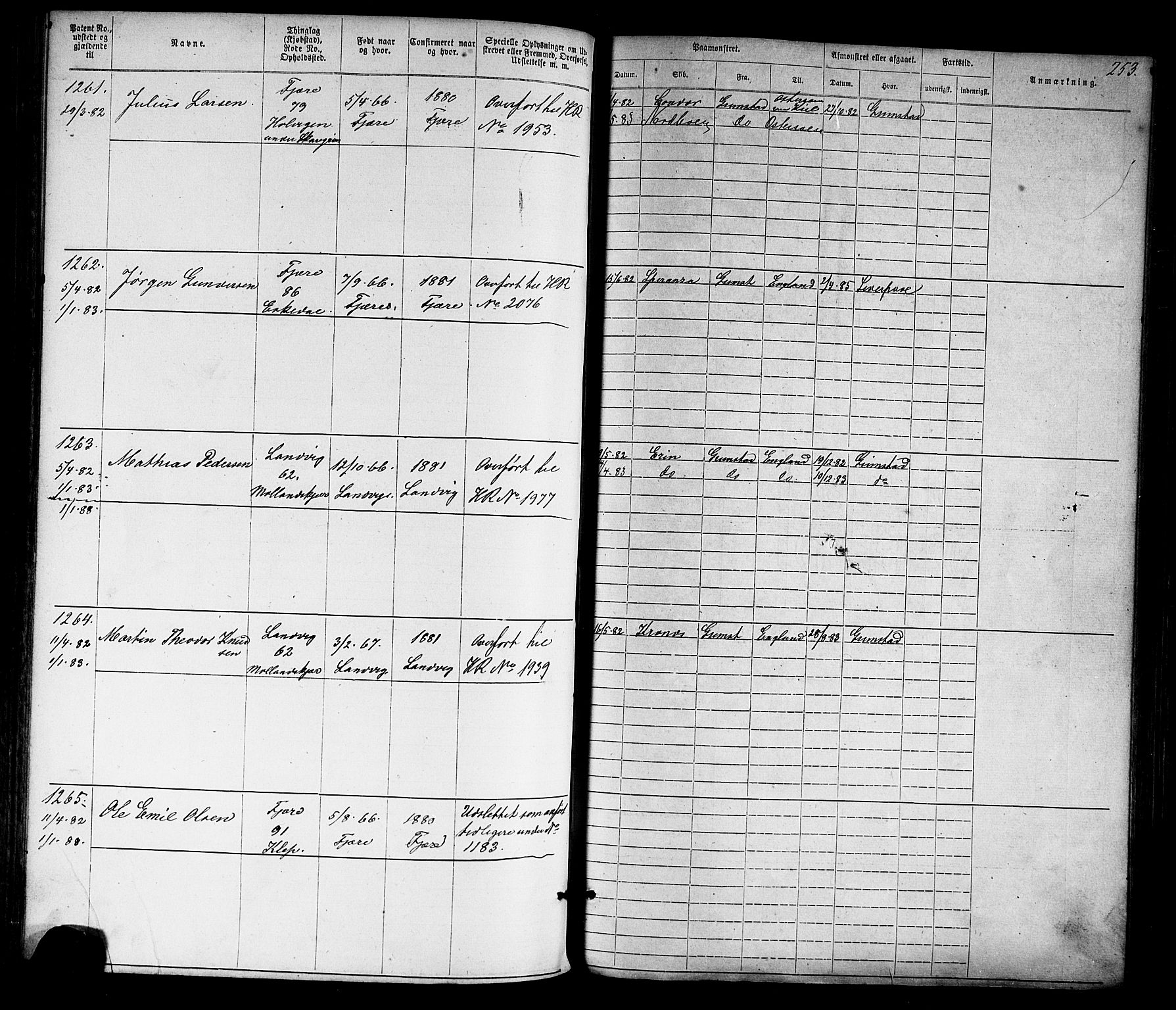 Grimstad mønstringskrets, AV/SAK-2031-0013/F/Fa/L0005: Annotasjonsrulle nr 1-1910 med register, V-18, 1870-1892, s. 287