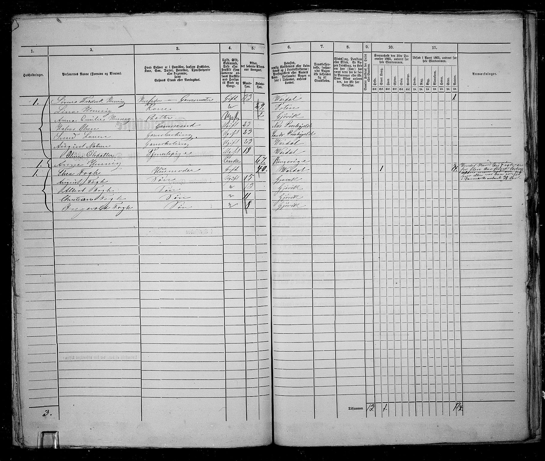 RA, Folketelling 1865 for 0502B Vardal prestegjeld, Gjøvik kjøpstad, 1865, s. 98