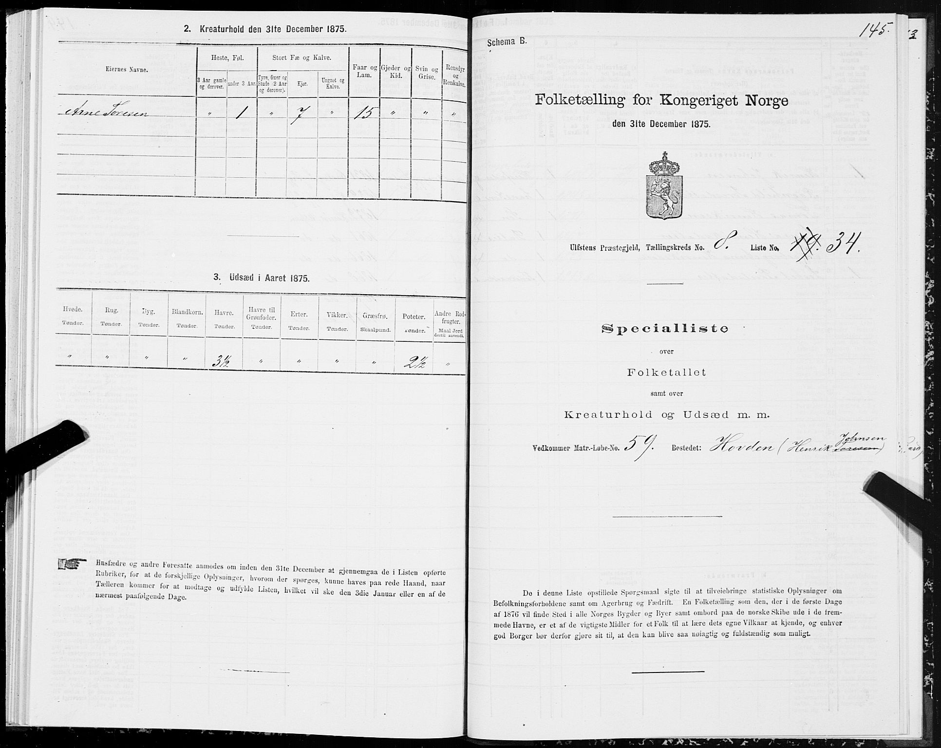 SAT, Folketelling 1875 for 1516P Ulstein prestegjeld, 1875, s. 3145