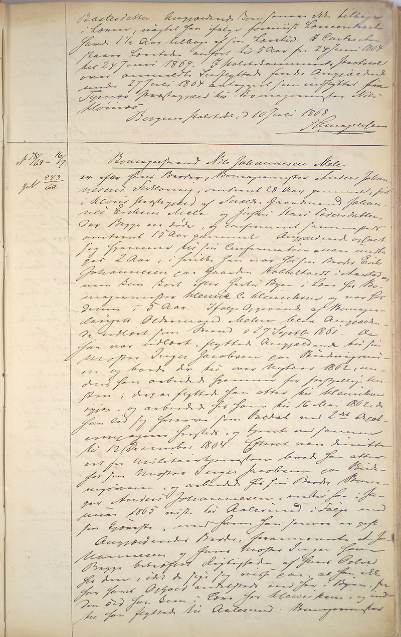 Bergen politikammer / politidistrikt, AV/SAB-A-60401/I/Ic, 1868-1874