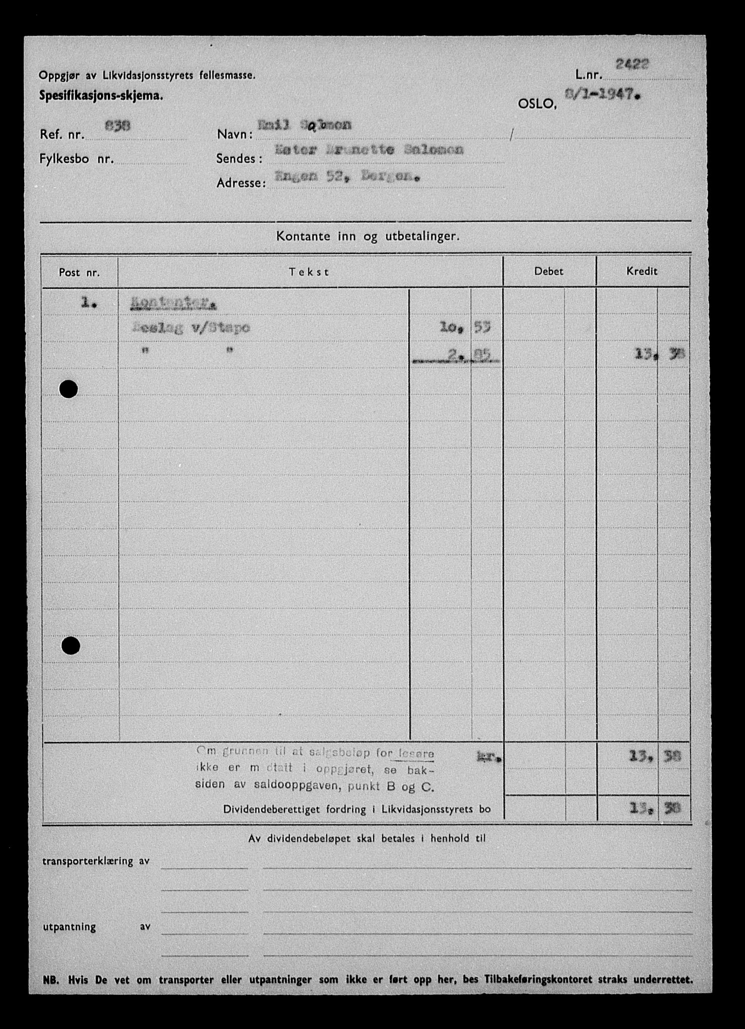 Justisdepartementet, Tilbakeføringskontoret for inndratte formuer, RA/S-1564/H/Hc/Hcd/L1005: --, 1945-1947, s. 234