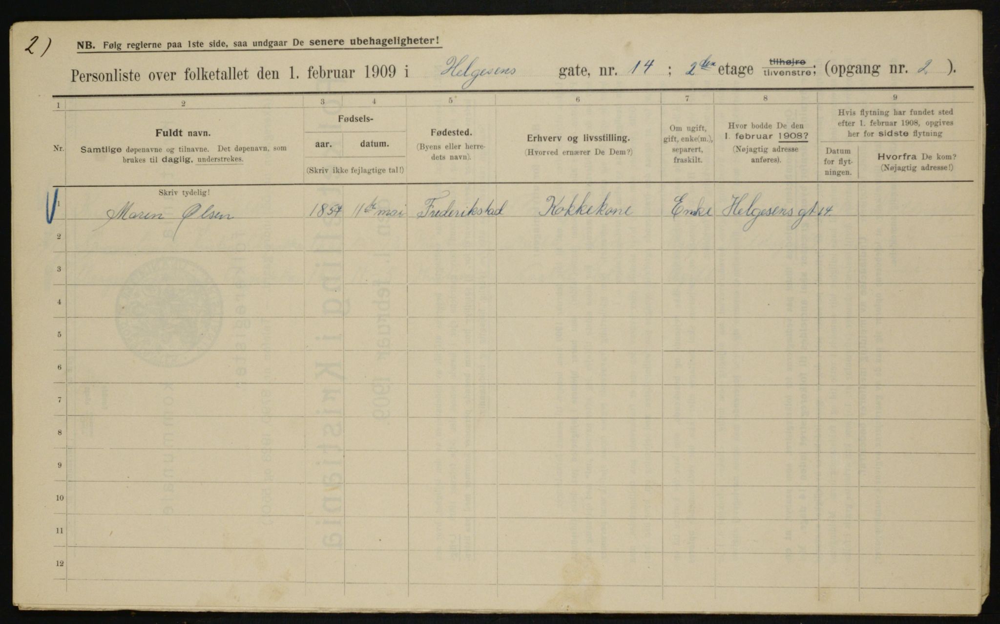 OBA, Kommunal folketelling 1.2.1909 for Kristiania kjøpstad, 1909, s. 33969