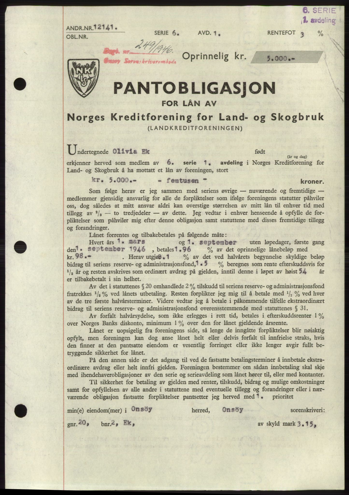 Onsøy sorenskriveri, SAO/A-10474/G/Ga/Gac/L0004: Pantebok nr. B4, 1944-1946, Dagboknr: 249/1946