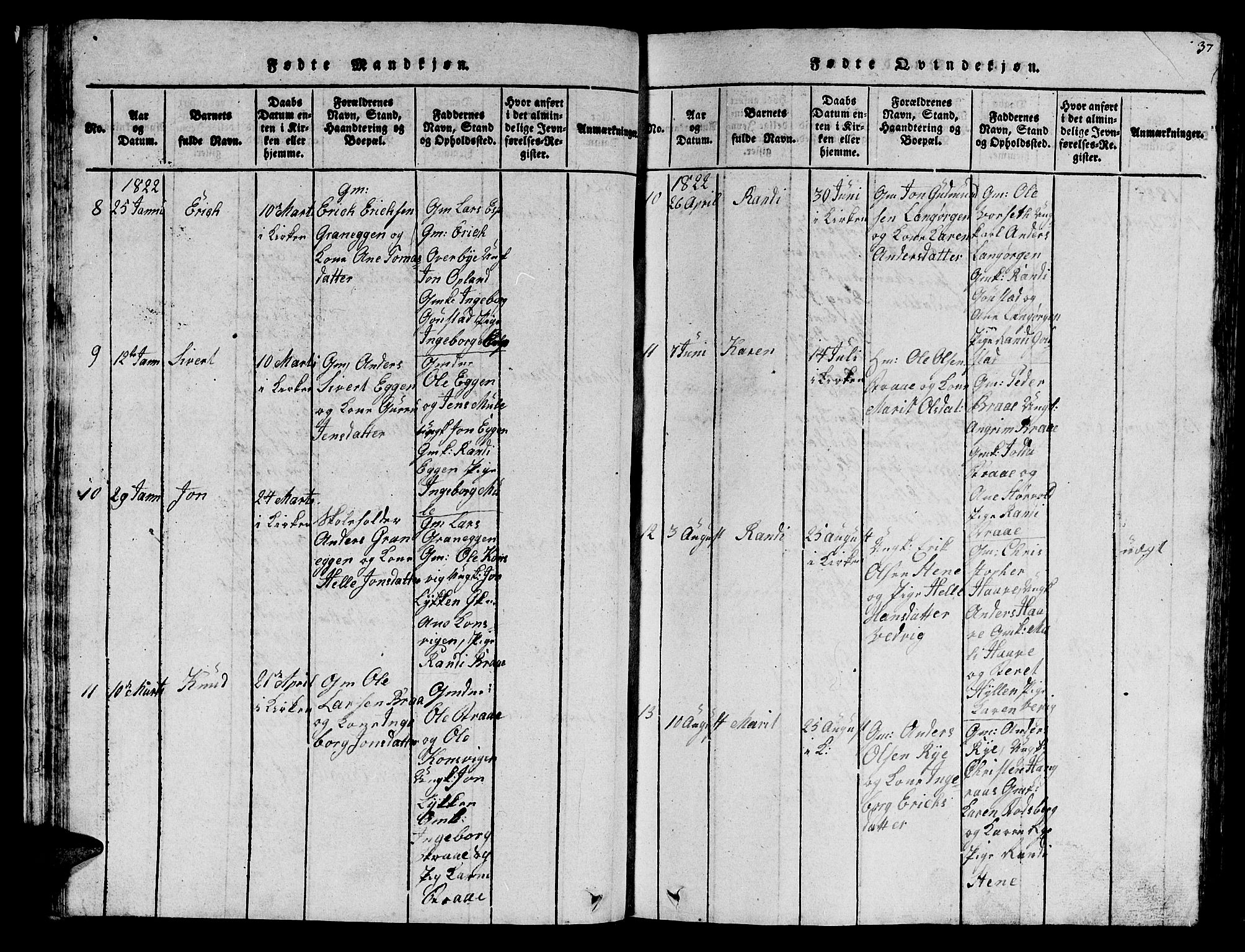 Ministerialprotokoller, klokkerbøker og fødselsregistre - Sør-Trøndelag, SAT/A-1456/612/L0385: Klokkerbok nr. 612C01, 1816-1845, s. 37
