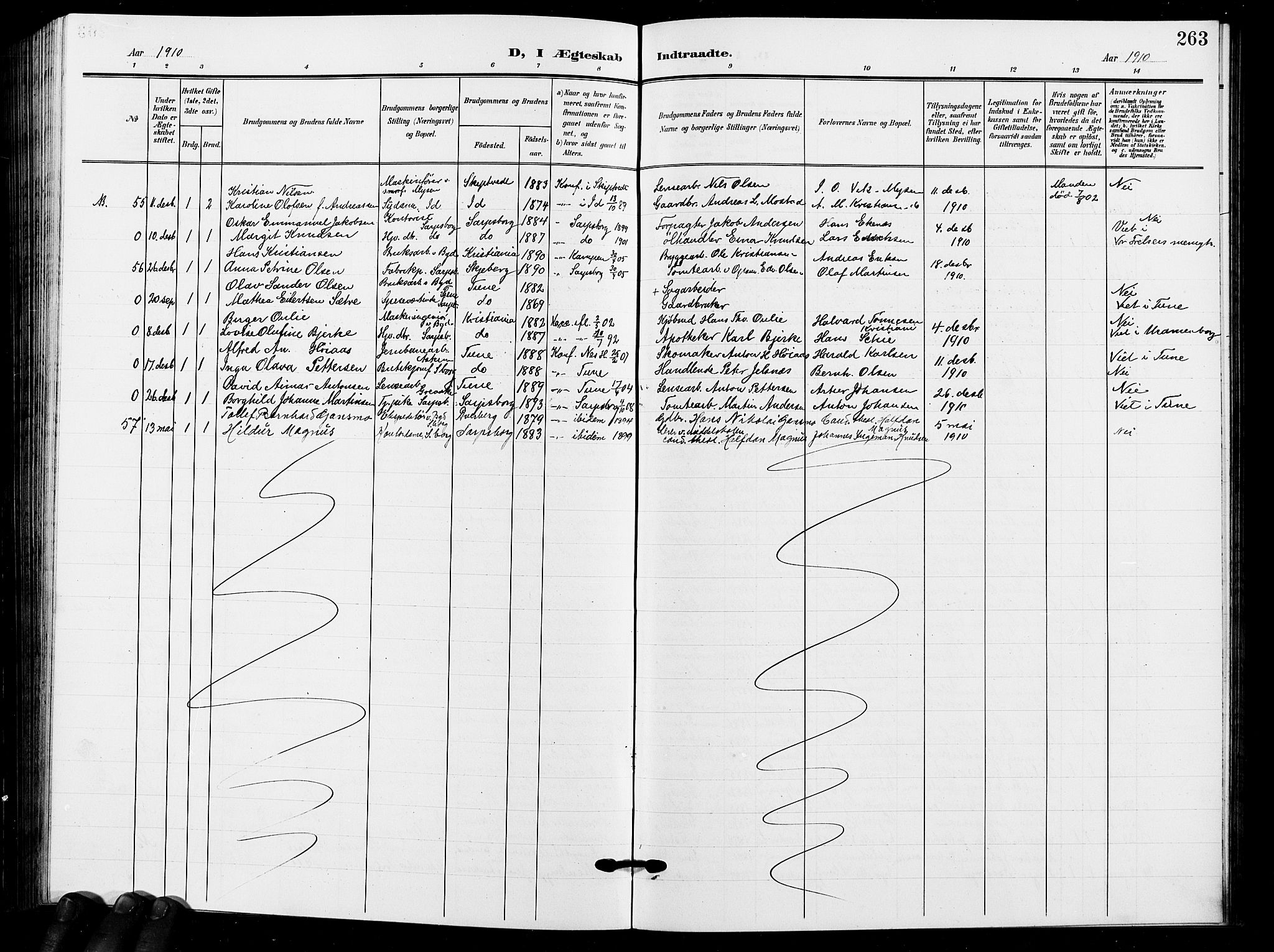 Sarpsborg prestekontor Kirkebøker, SAO/A-2006/G/Ga/L0001: Klokkerbok nr. 1, 1902-1911, s. 263