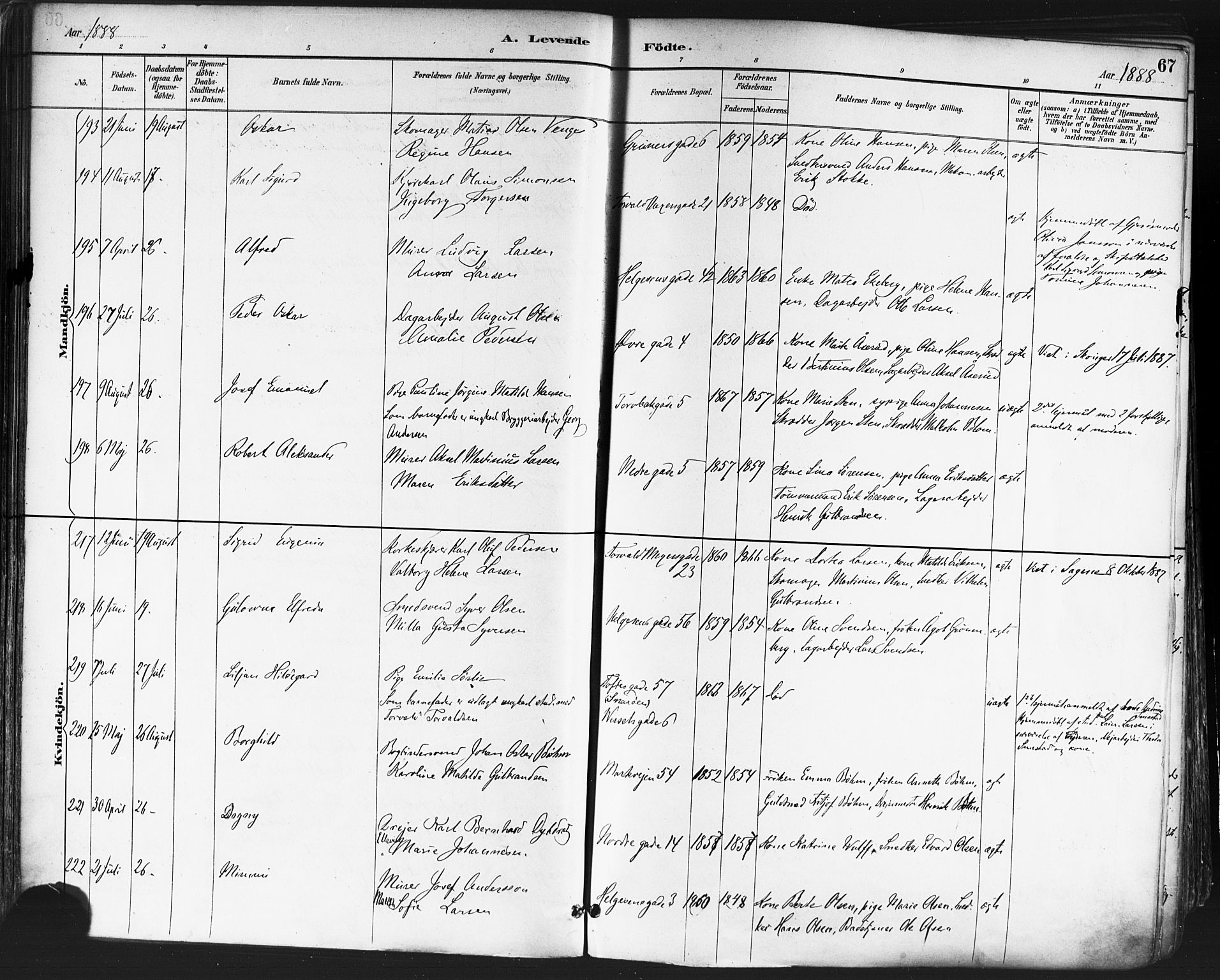 Paulus prestekontor Kirkebøker, AV/SAO-A-10871/F/Fa/L0013: Ministerialbok nr. 13, 1887-1894, s. 67