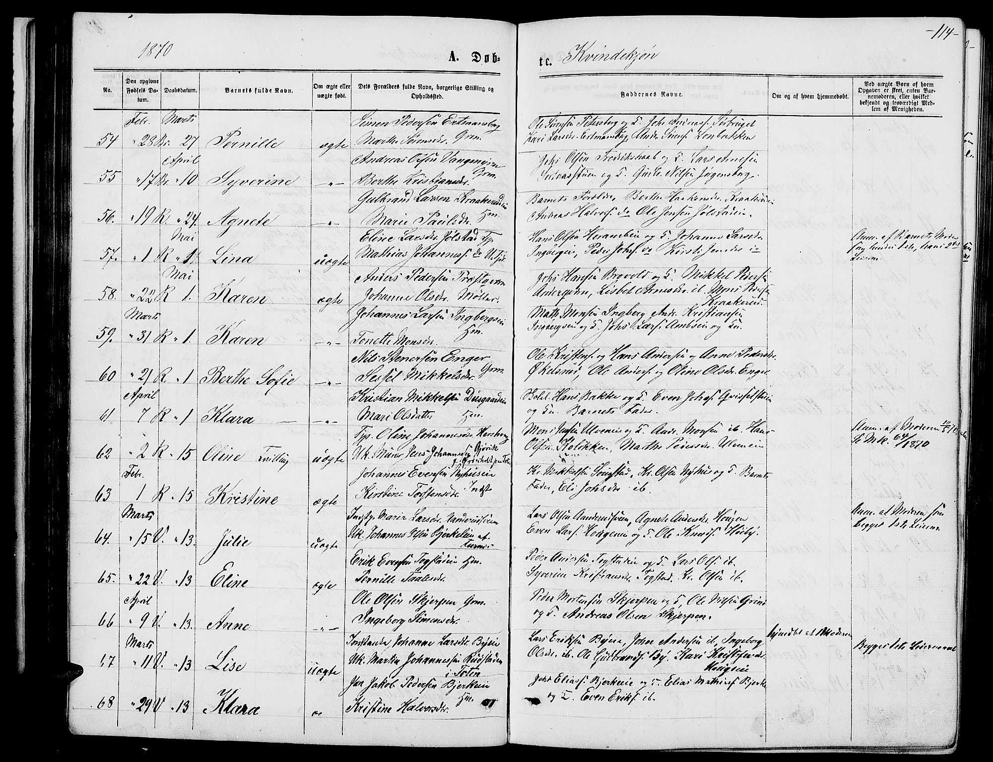 Ringsaker prestekontor, AV/SAH-PREST-014/L/La/L0008: Klokkerbok nr. 8, 1870-1878, s. 114
