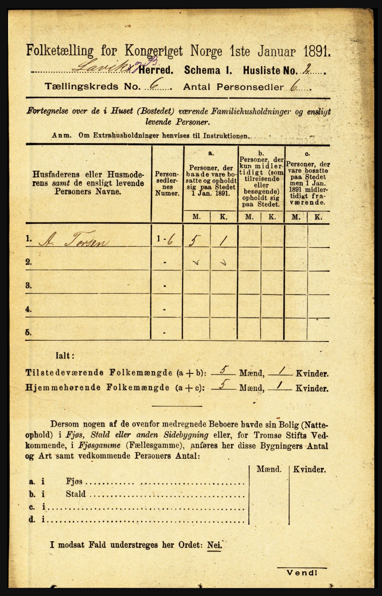 RA, Folketelling 1891 for 1415 Lavik og Brekke herred, 1891, s. 1103