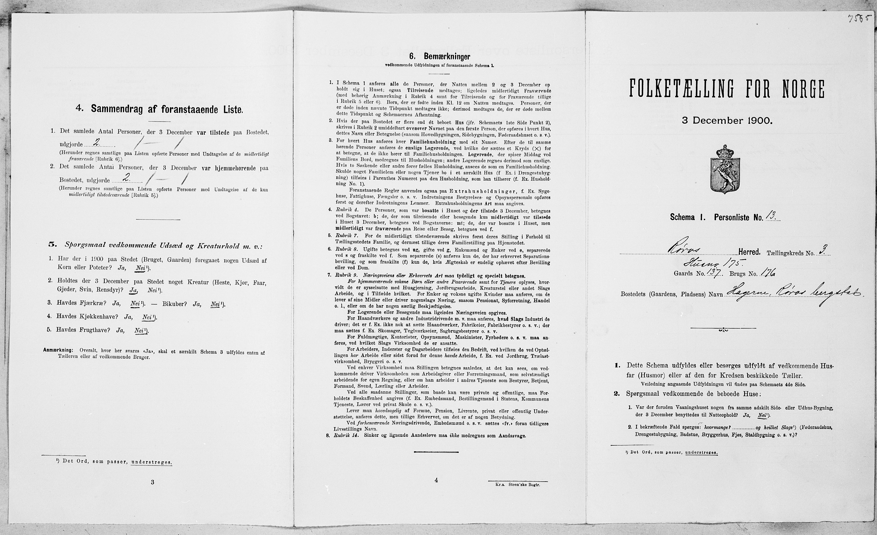 SAT, Folketelling 1900 for 1640 Røros herred, 1900, s. 292
