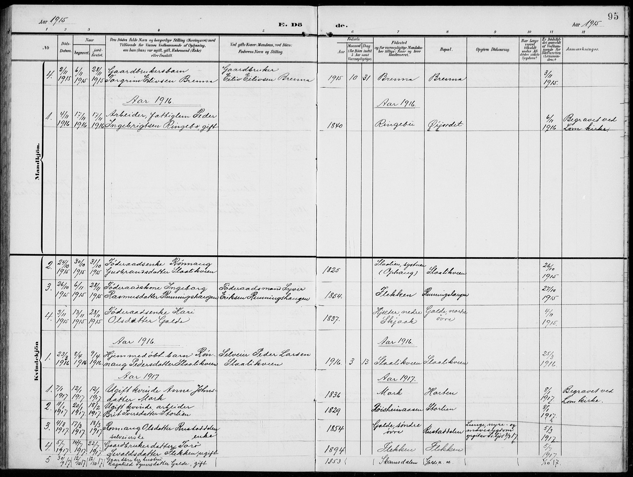 Lom prestekontor, AV/SAH-PREST-070/L/L0007: Klokkerbok nr. 7, 1904-1938, s. 95