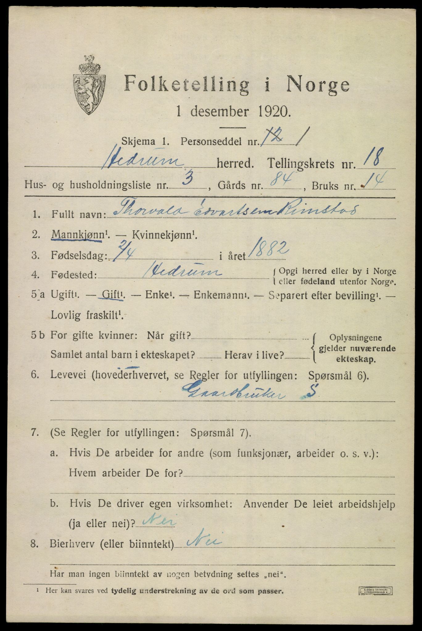 SAKO, Folketelling 1920 for 0727 Hedrum herred, 1920, s. 10819