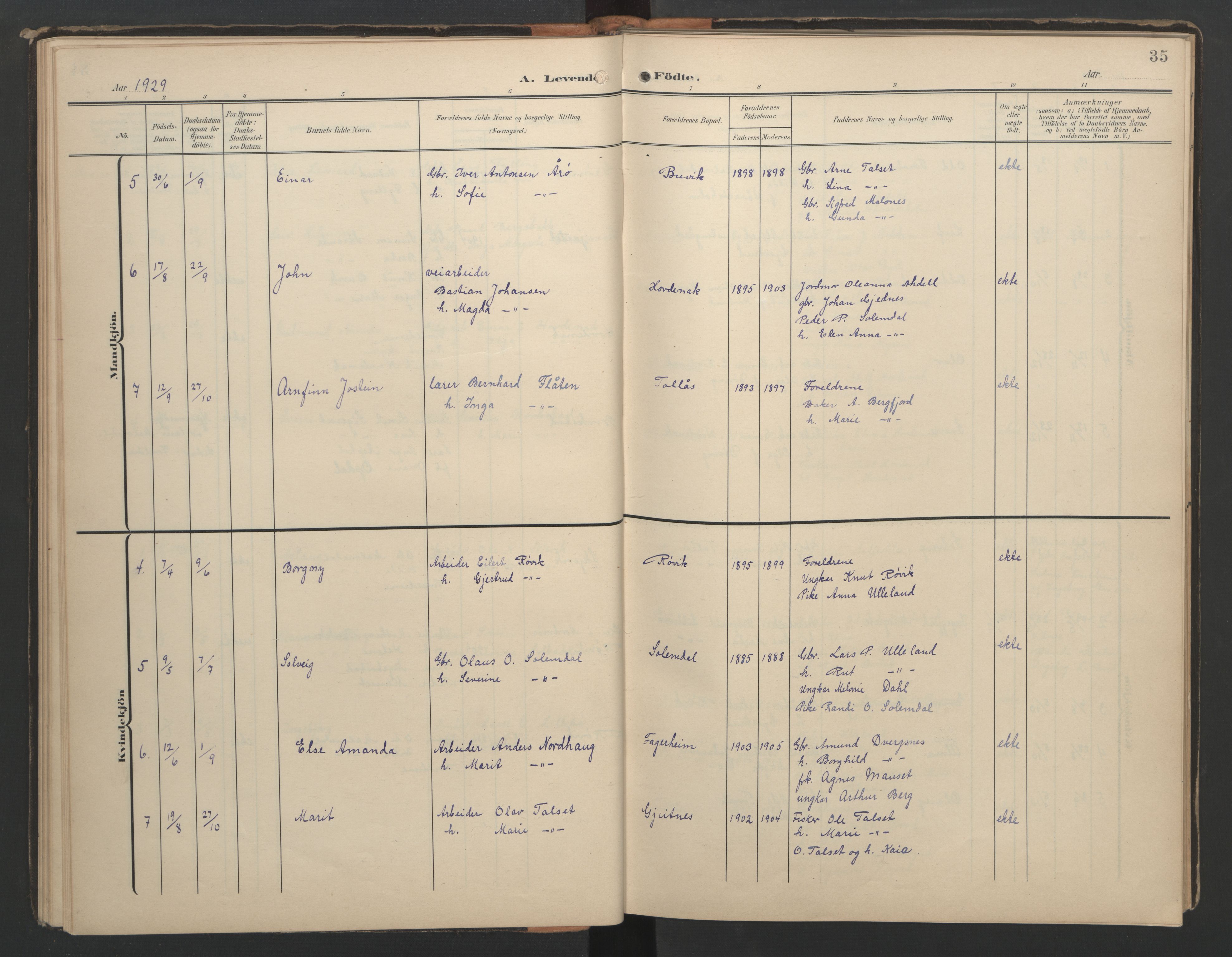 Ministerialprotokoller, klokkerbøker og fødselsregistre - Møre og Romsdal, AV/SAT-A-1454/556/L0677: Klokkerbok nr. 556C01, 1907-1953, s. 35