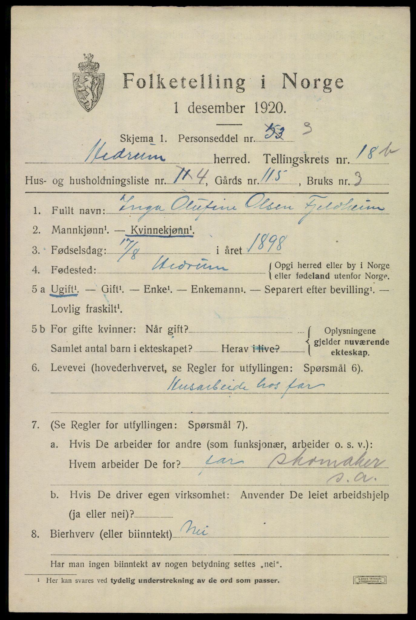 SAKO, Folketelling 1920 for 0727 Hedrum herred, 1920, s. 11045