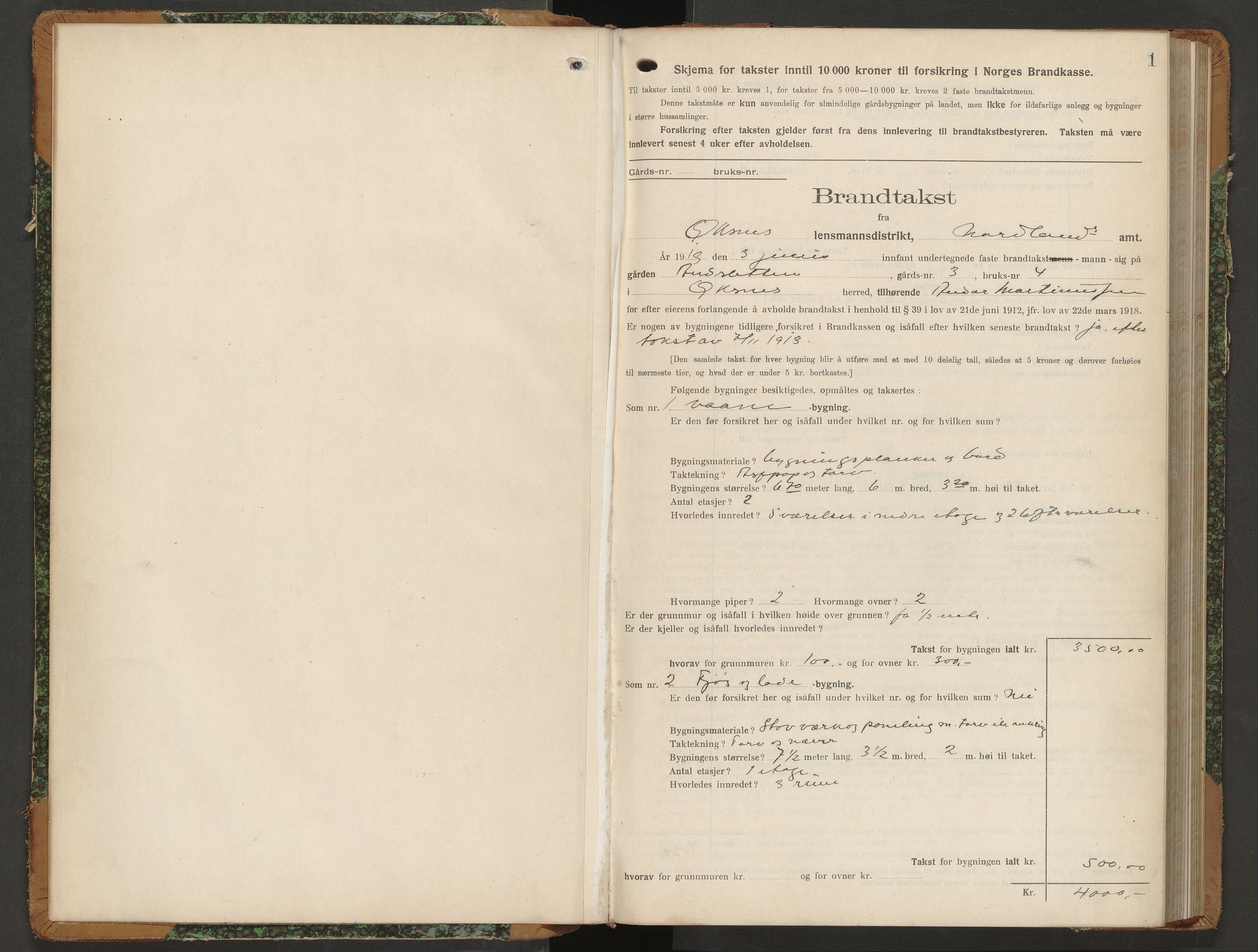 Norges Brannkasse Øksnes, AV/SAT-A-5589/Fb/L0006: Branntakstprotokoll, 1919-1921