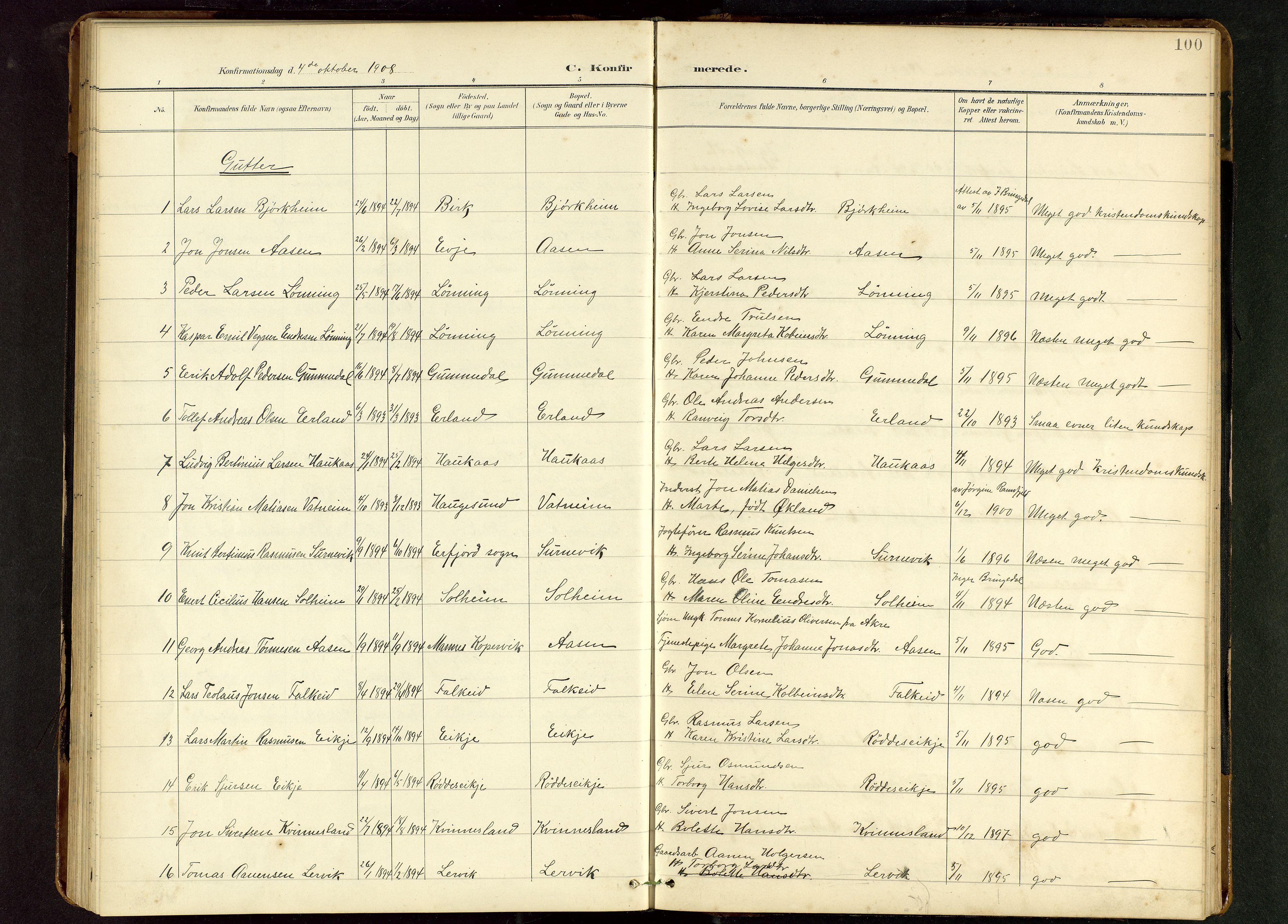 Tysvær sokneprestkontor, AV/SAST-A -101864/H/Ha/Hab/L0010: Klokkerbok nr. B 10, 1897-1912, s. 100