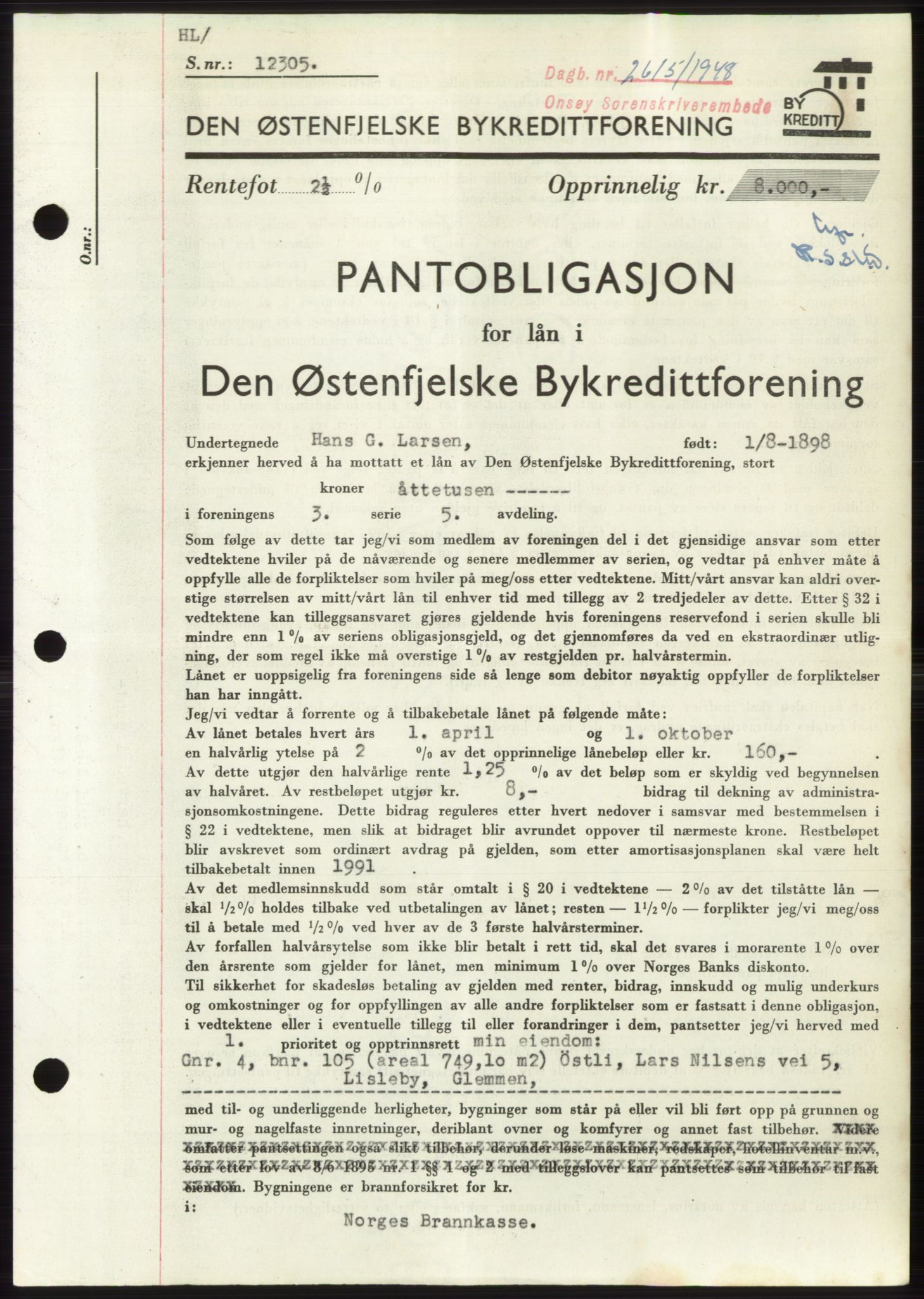 Onsøy sorenskriveri, SAO/A-10474/G/Ga/Gac/L0007: Pantebok nr. B 14-7, 1948-1948, Dagboknr: 2615/1948
