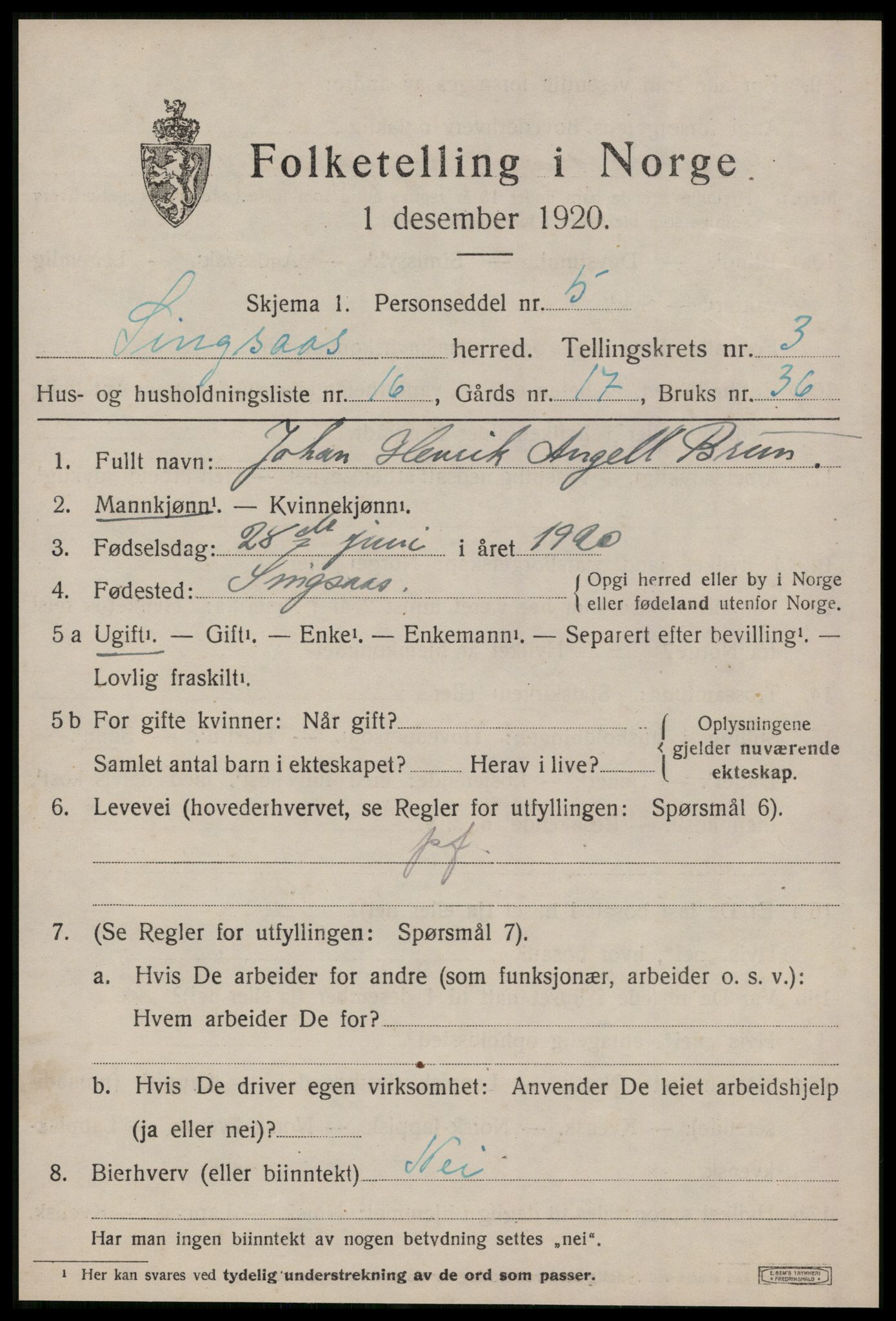 SAT, Folketelling 1920 for 1646 Singsås herred, 1920, s. 1649