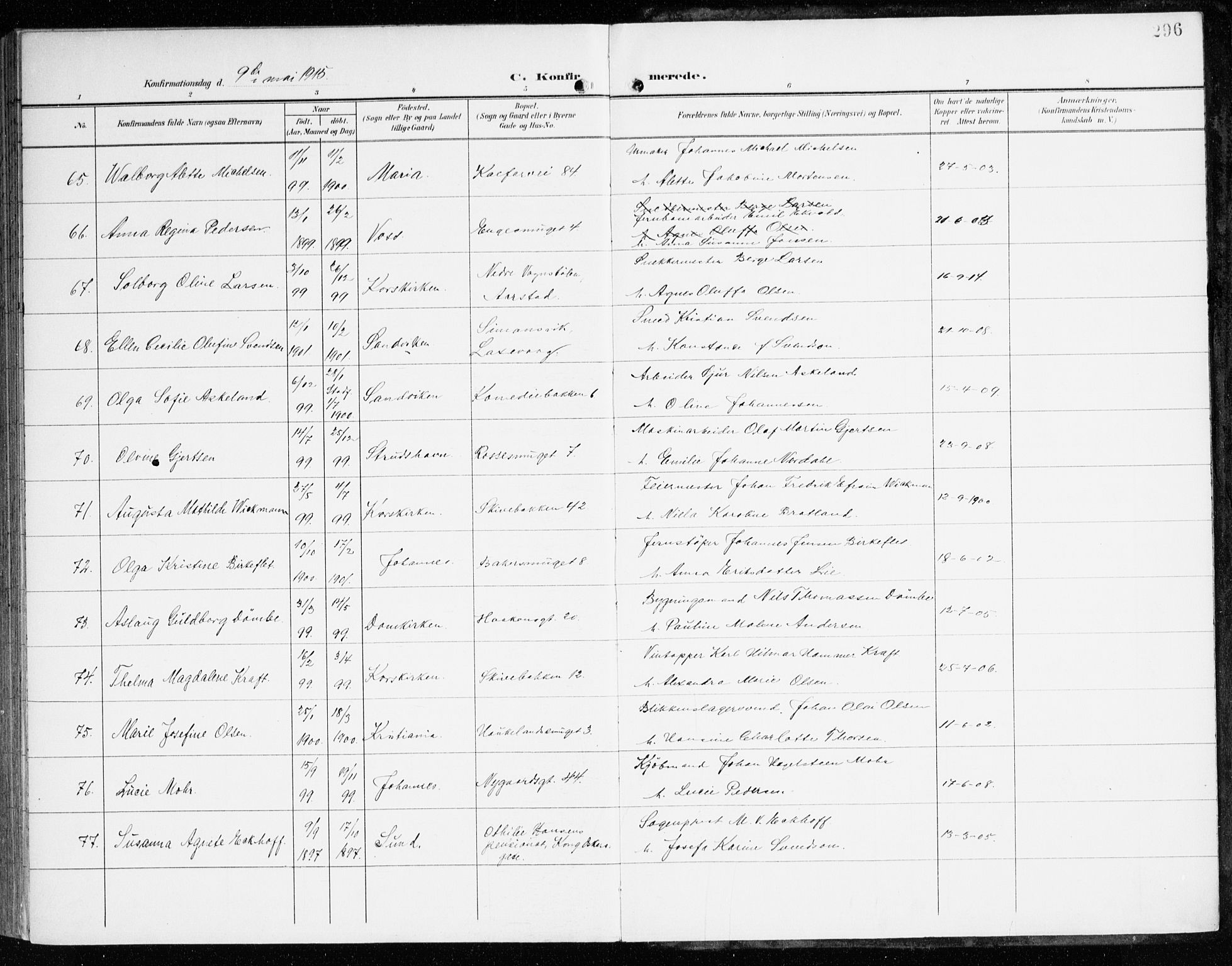 Domkirken sokneprestembete, AV/SAB-A-74801/H/Haa/L0031: Ministerialbok nr. C 6, 1898-1915, s. 296