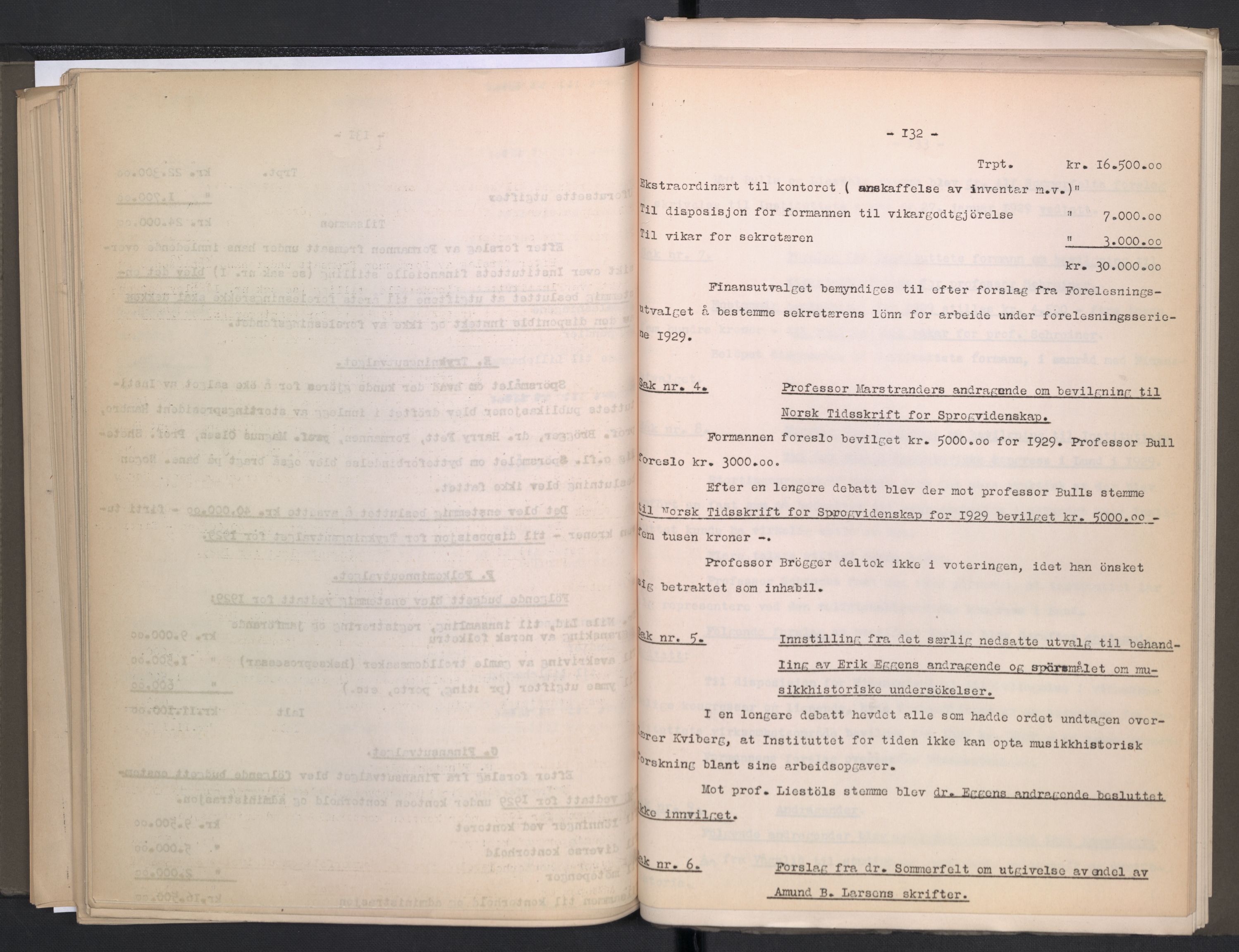 Instituttet for sammenlignende kulturforskning, RA/PA-0424/A/L0005: Styreprotokoll, 1923-1930, s. 132