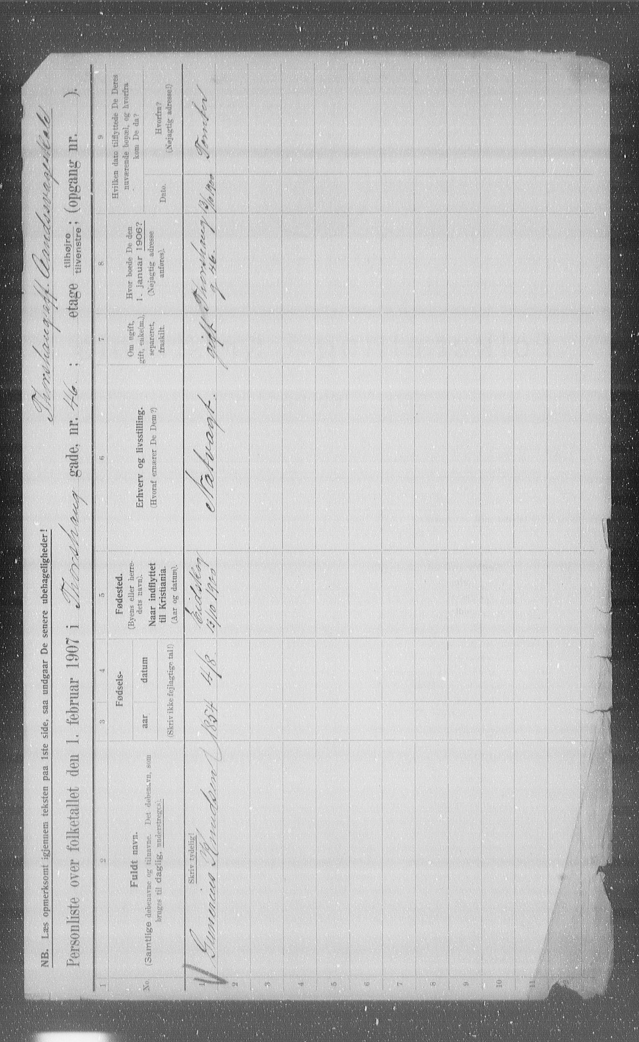 OBA, Kommunal folketelling 1.2.1907 for Kristiania kjøpstad, 1907, s. 58465