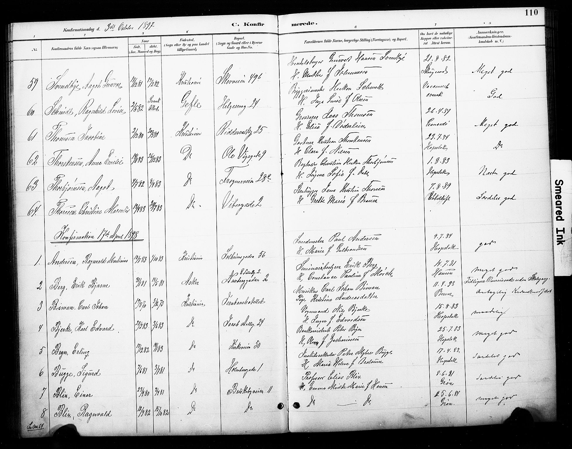 Uranienborg prestekontor Kirkebøker, AV/SAO-A-10877/F/Fa/L0003: Ministerialbok nr. I 3, 1890-1904, s. 110