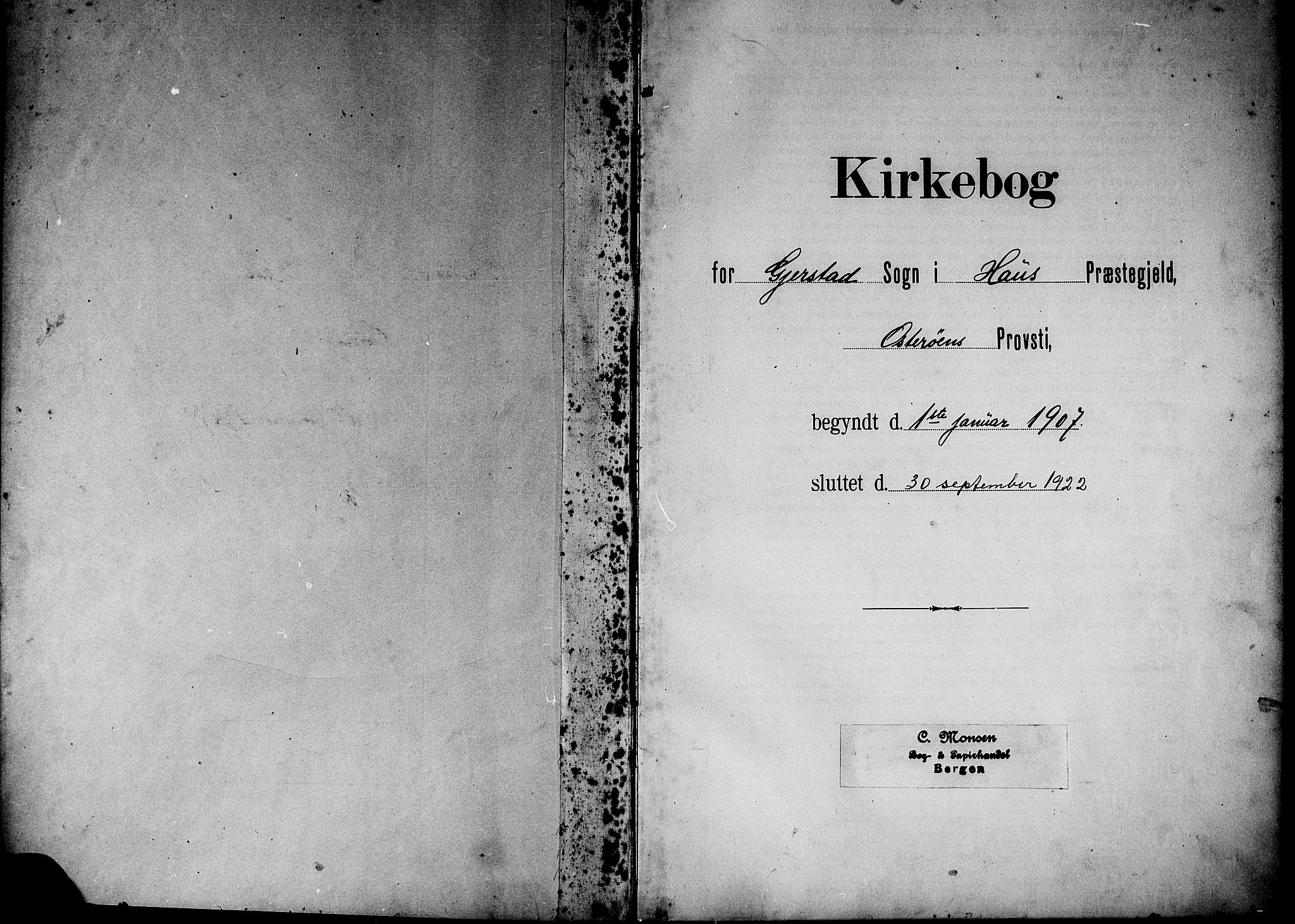 Haus sokneprestembete, AV/SAB-A-75601/H/Hab: Klokkerbok nr. C 4, 1907-1922