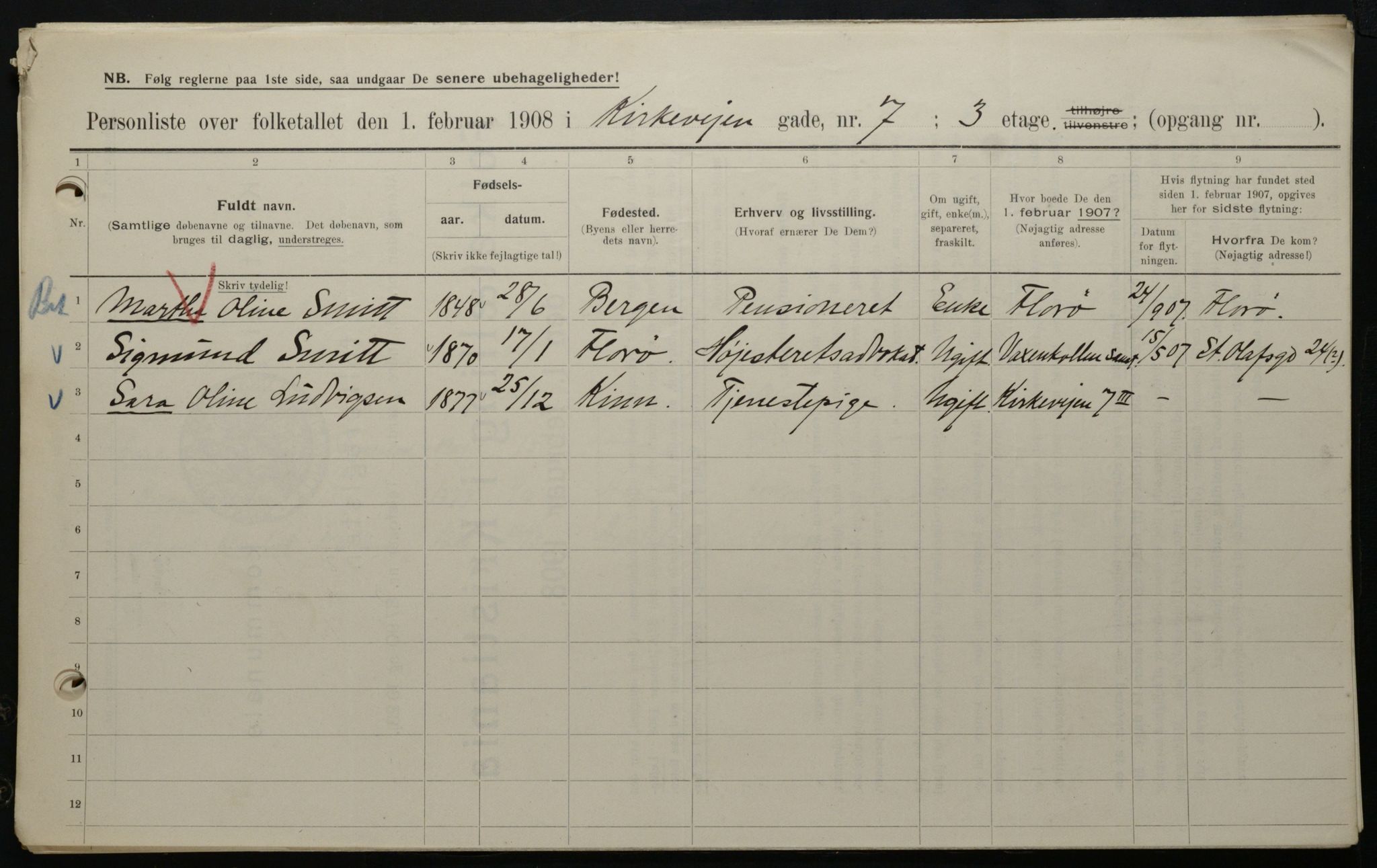 OBA, Kommunal folketelling 1.2.1908 for Kristiania kjøpstad, 1908, s. 45585